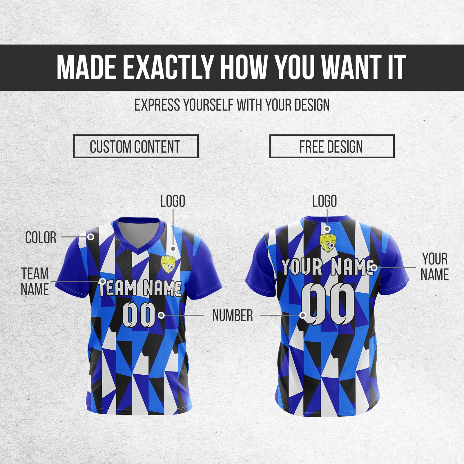 Custom Crystal V-Full Pattern Soccer Navy Sport Tops Jersey