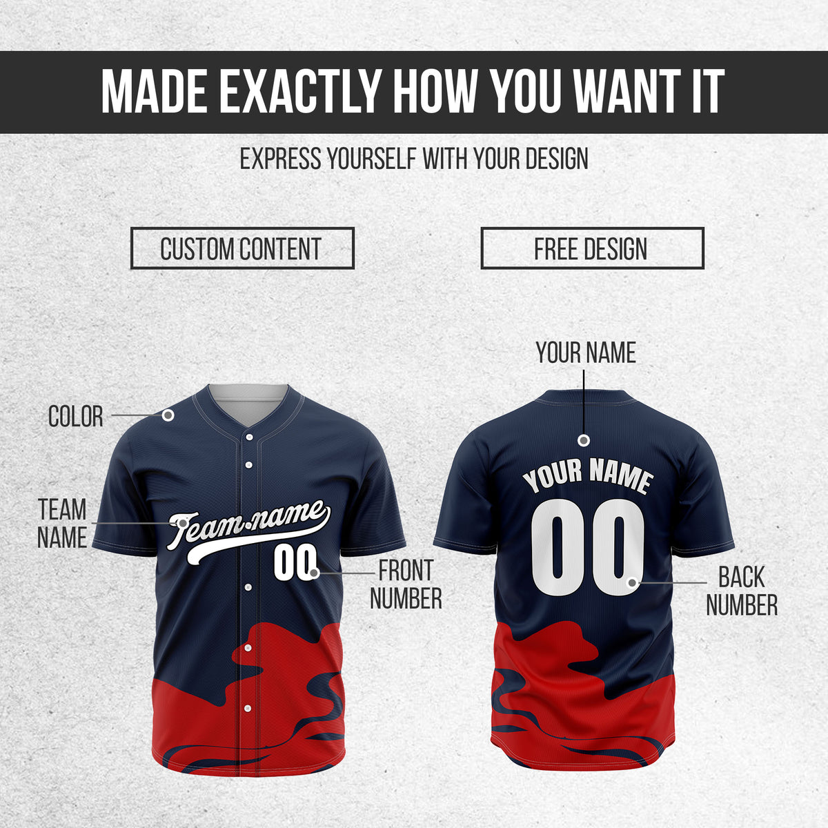 Custom Navy Baseball Wave Sports Jersey Personalized Uniform with Name & Number
