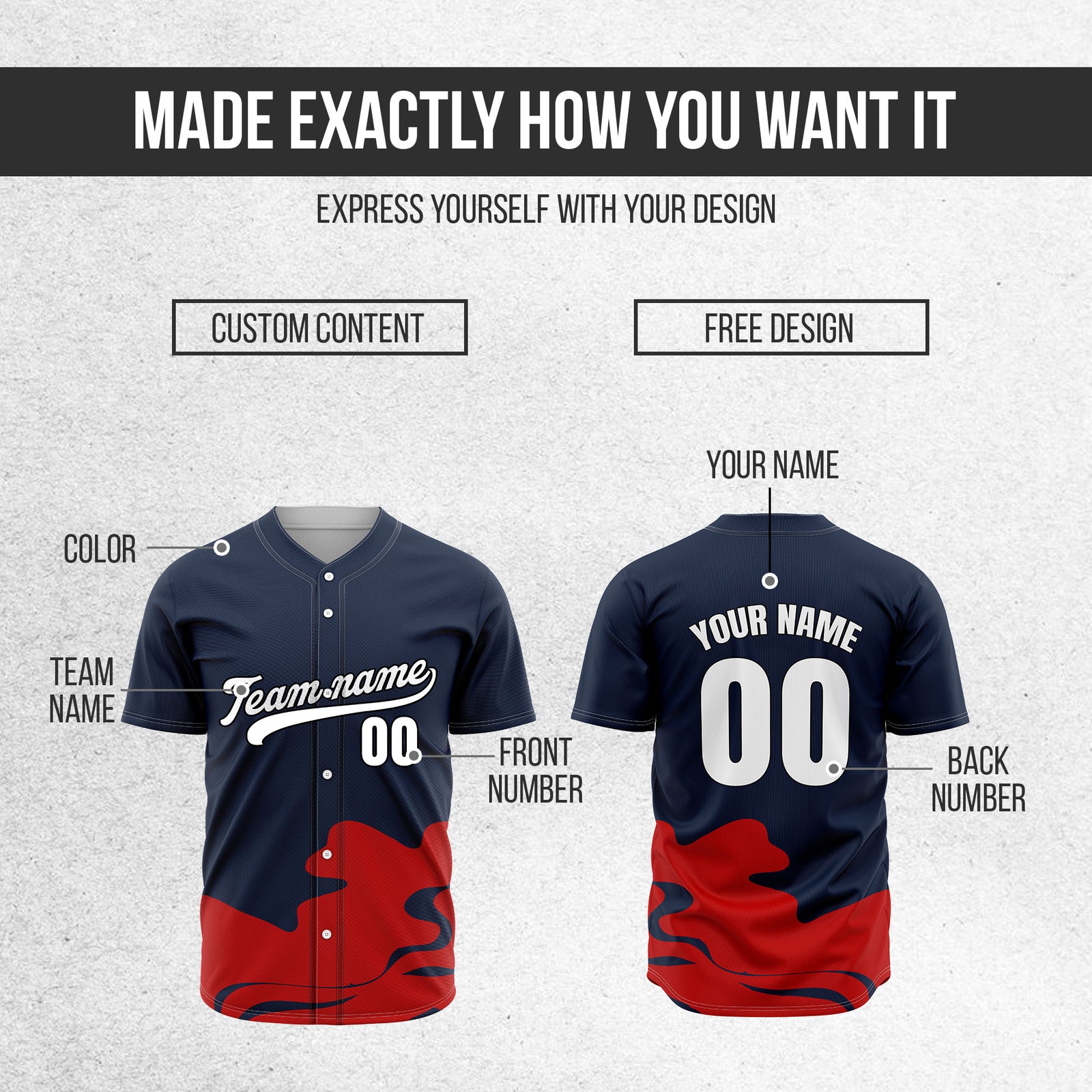Custom Navy Baseball Wave Sports Jersey Personalized Uniform with Name & Number