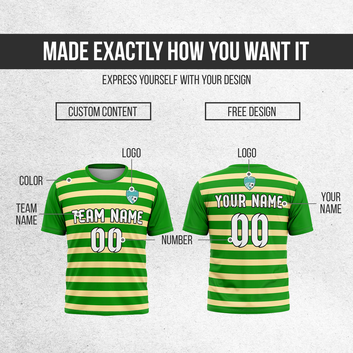 Custom Soccer R Stripes Green Sports Tops Jersey
