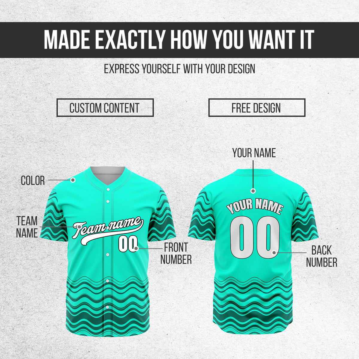 Custom Aqua Baseball Wave Sports Jersey Personalized Uniform with Name & Number