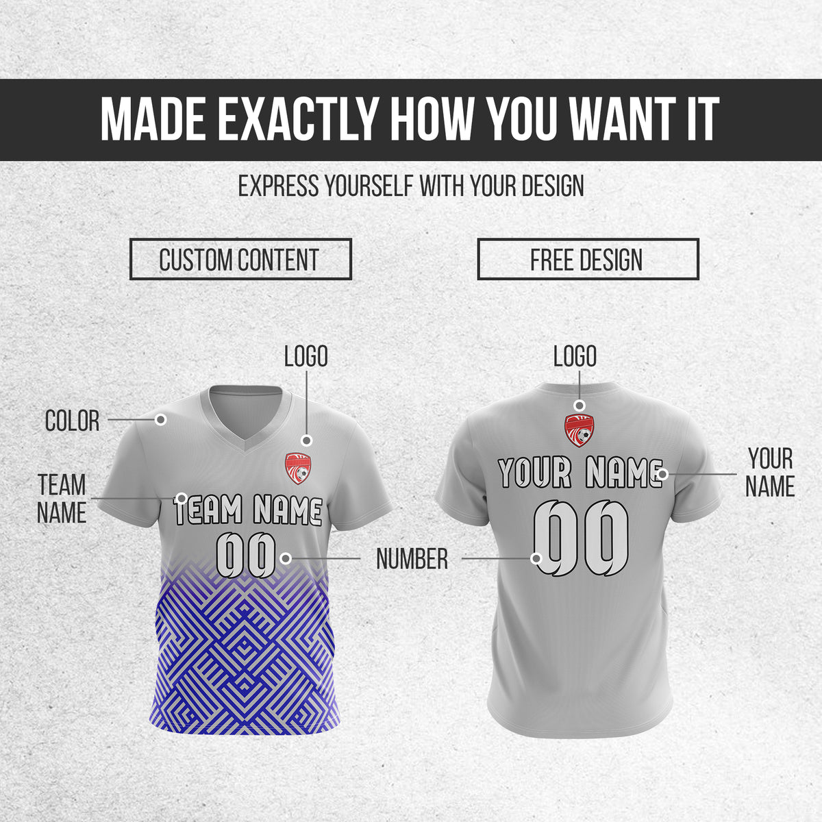 Custom Shadow Line V-Side Pattern Grey Soccer Sport Tops Jersey