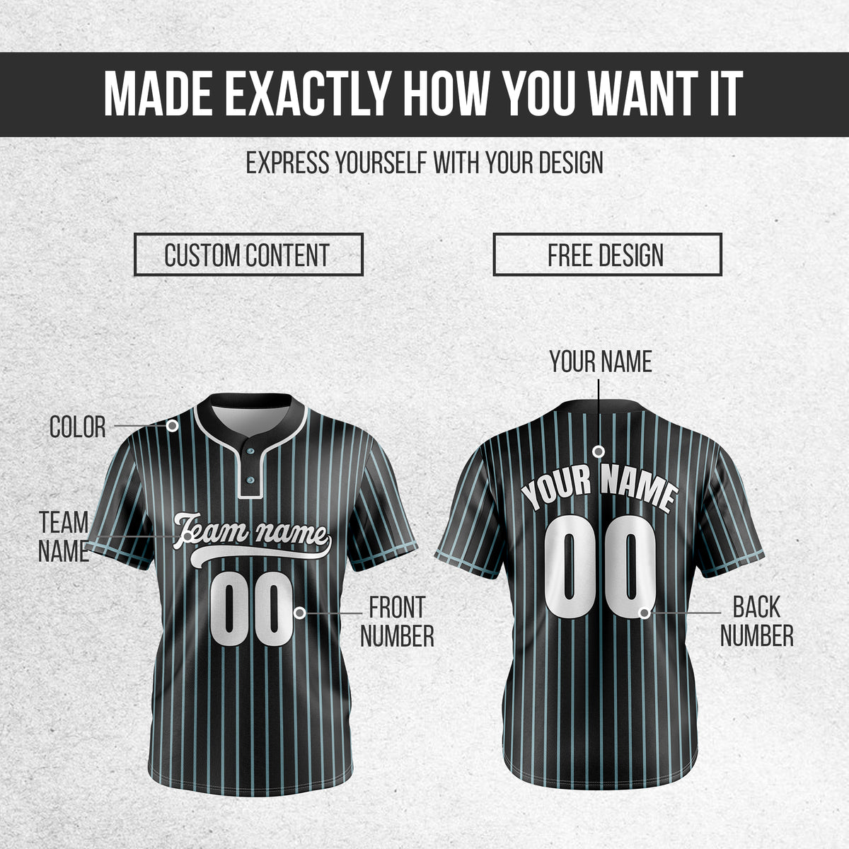 Custom Pinstripe Baseball Black Sports Jersey Personalized Uniform with Name & Number