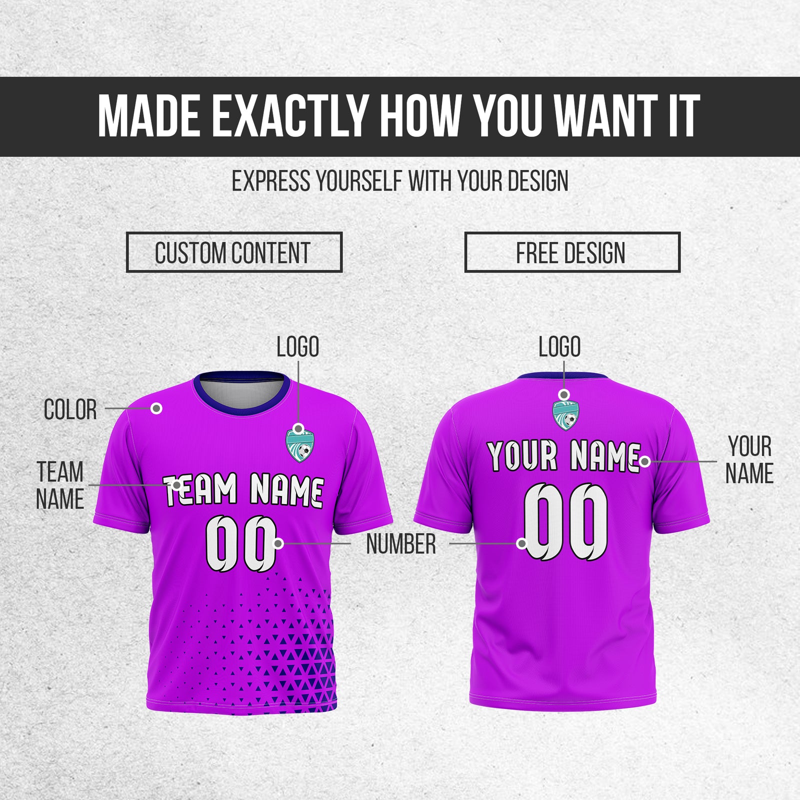 Custom Soccer R Side Pattern Purple Tri-Edge Sports Tops Jersey