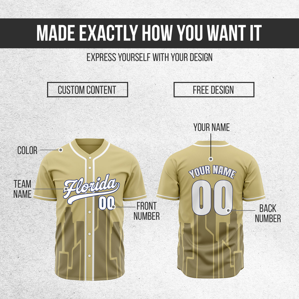 Custom City Flux Khaki Baseball Sports Jersey Personalized Uniform with Name & Number