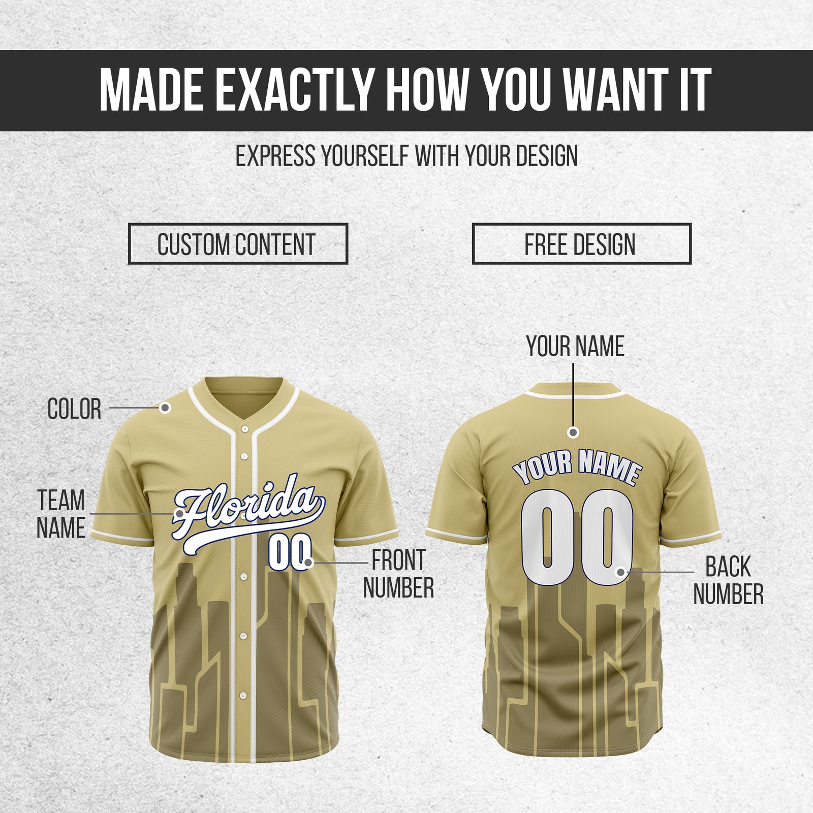Custom City Flux Khaki Baseball Sports Jersey Personalized Uniform with Name & Number