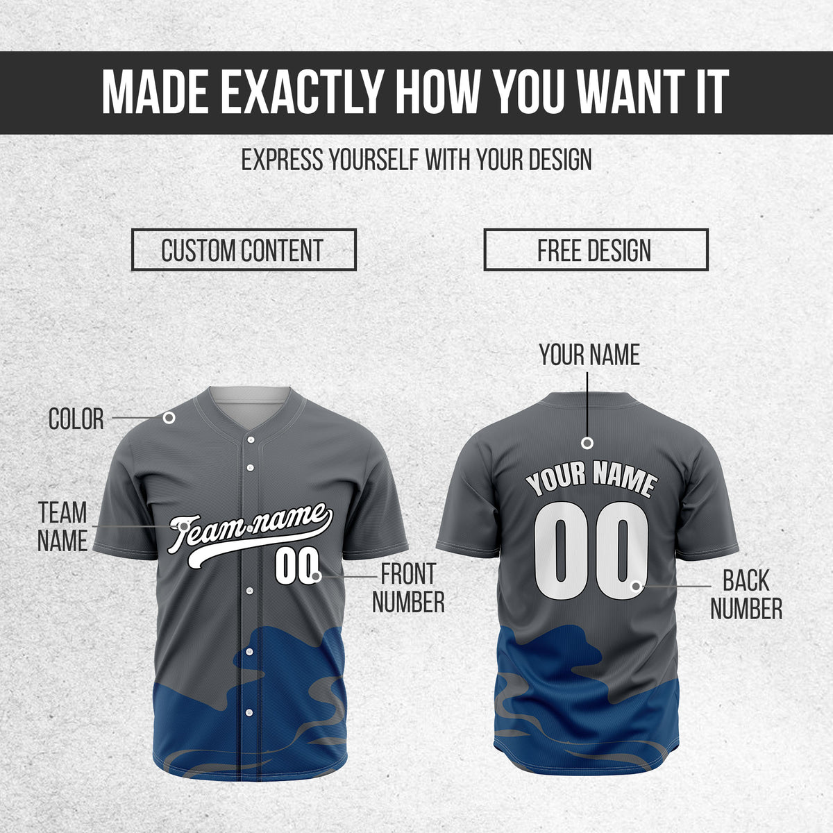 Custom Dark Grey Baseball Wave Sports Jersey Personalized Uniform with Name & Number