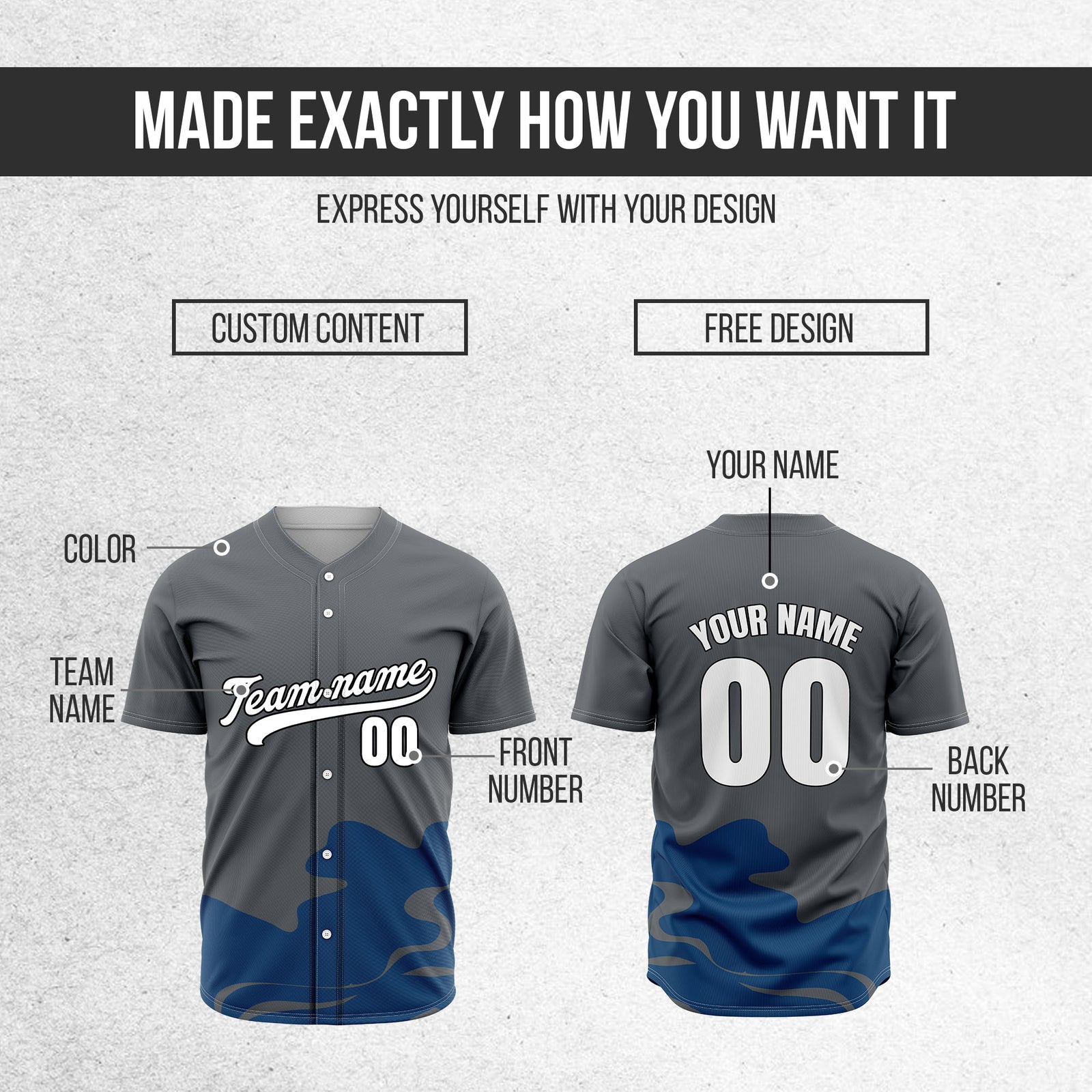Custom Dark Grey Baseball Wave Sports Jersey Personalized Uniform with Name & Number