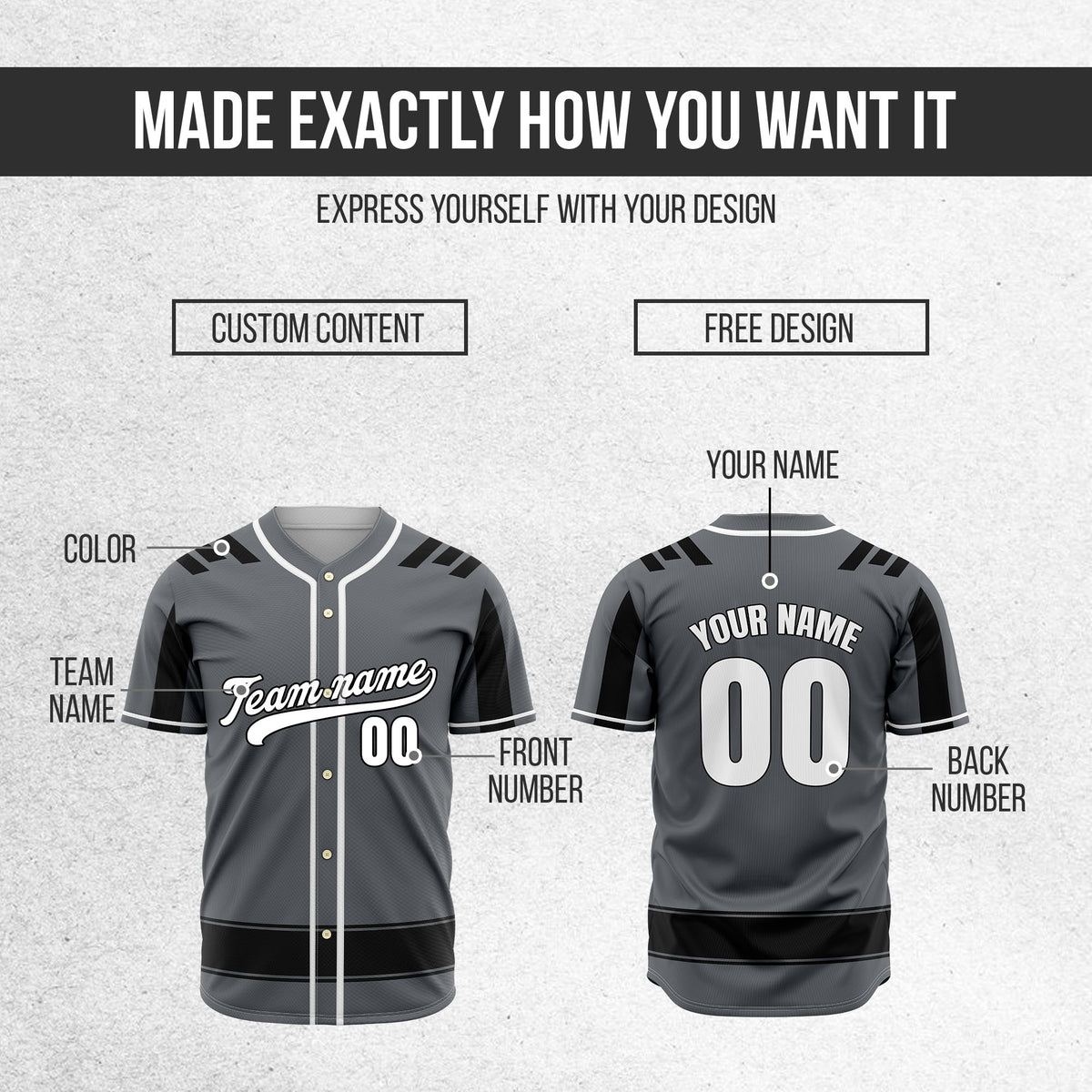 Custom Radiant Strike Dark Grey Raglan Style Baseball Sports Jersey Personalized Uniform with Name & Number