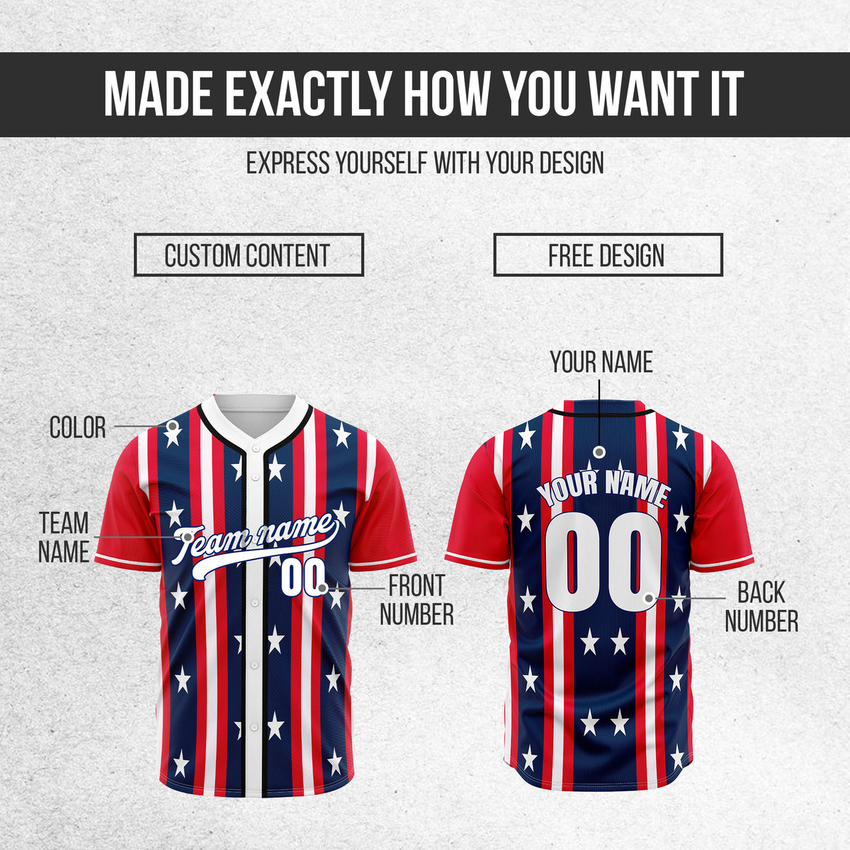 Custom United Freedom Baseball Sports Jersey Personalized Uniform with Name & Number