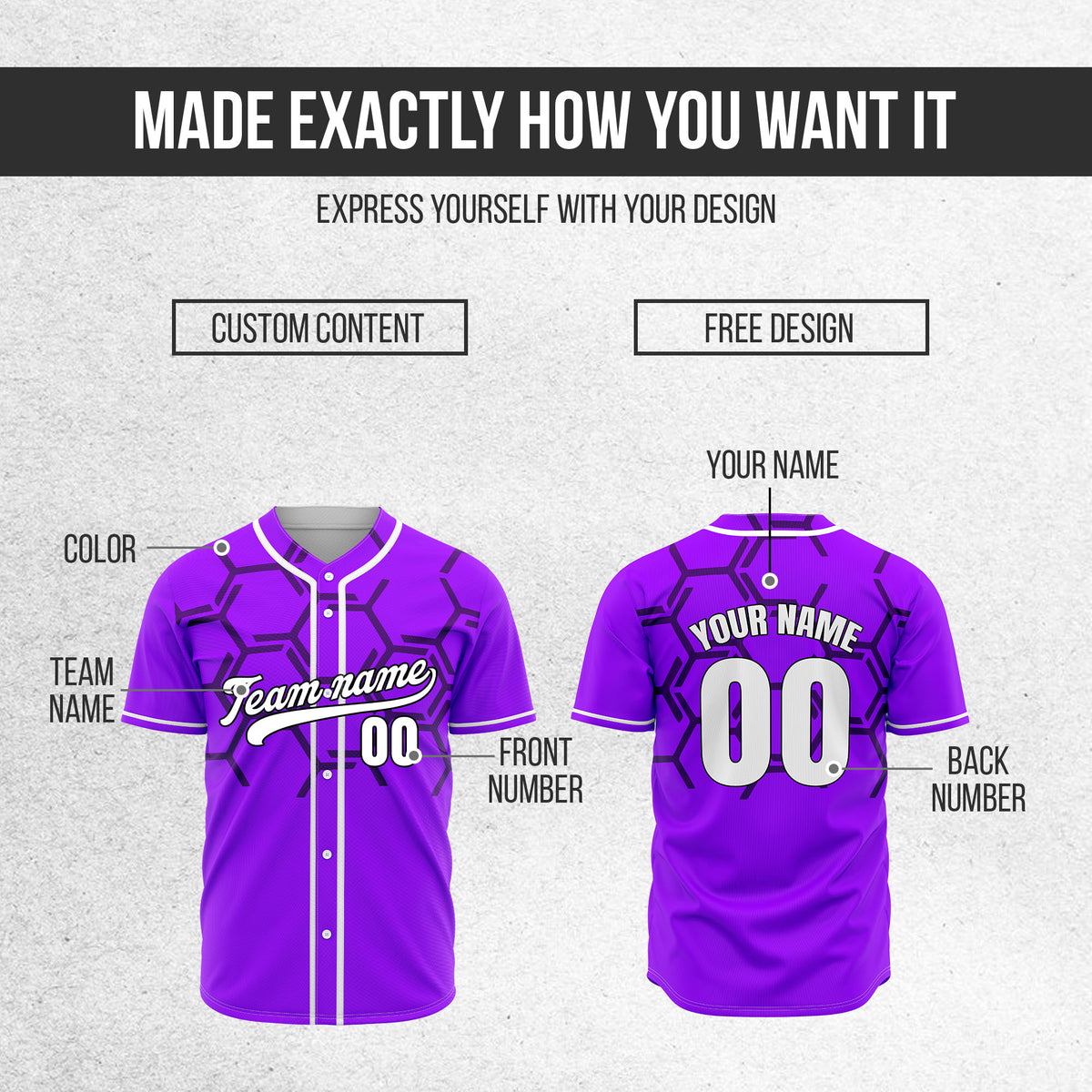 Custom Sting Force Purple Baseball Sports Jersey Personalized Uniform with Name & Number