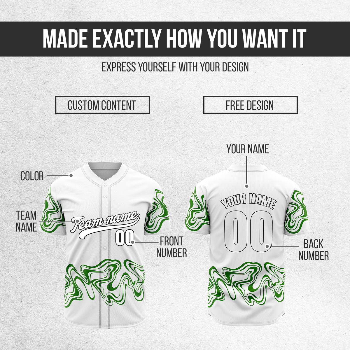 Custom White Baseball Wave Sports Jersey Personalized Uniform with Name & Number