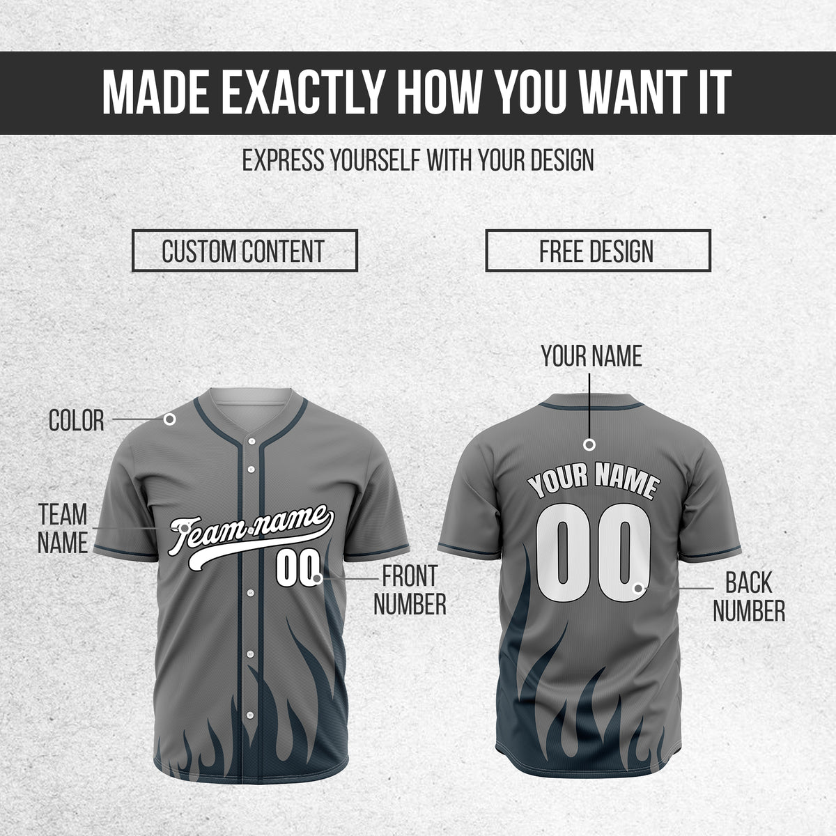Custom Fire Pulse Grey Baseball Sports Jersey Personalized Uniform with Name & Number