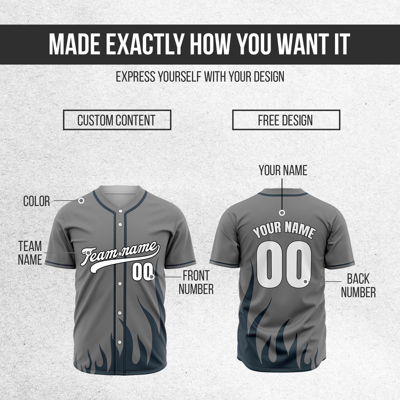 Custom Fire Pulse Grey Baseball Sports Jersey Personalized Uniform with Name & Number