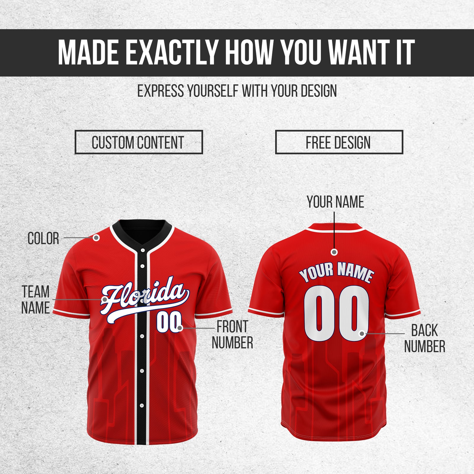 Custom City Flux Red Baseball Sports Jersey Personalized Uniform with Name & Number