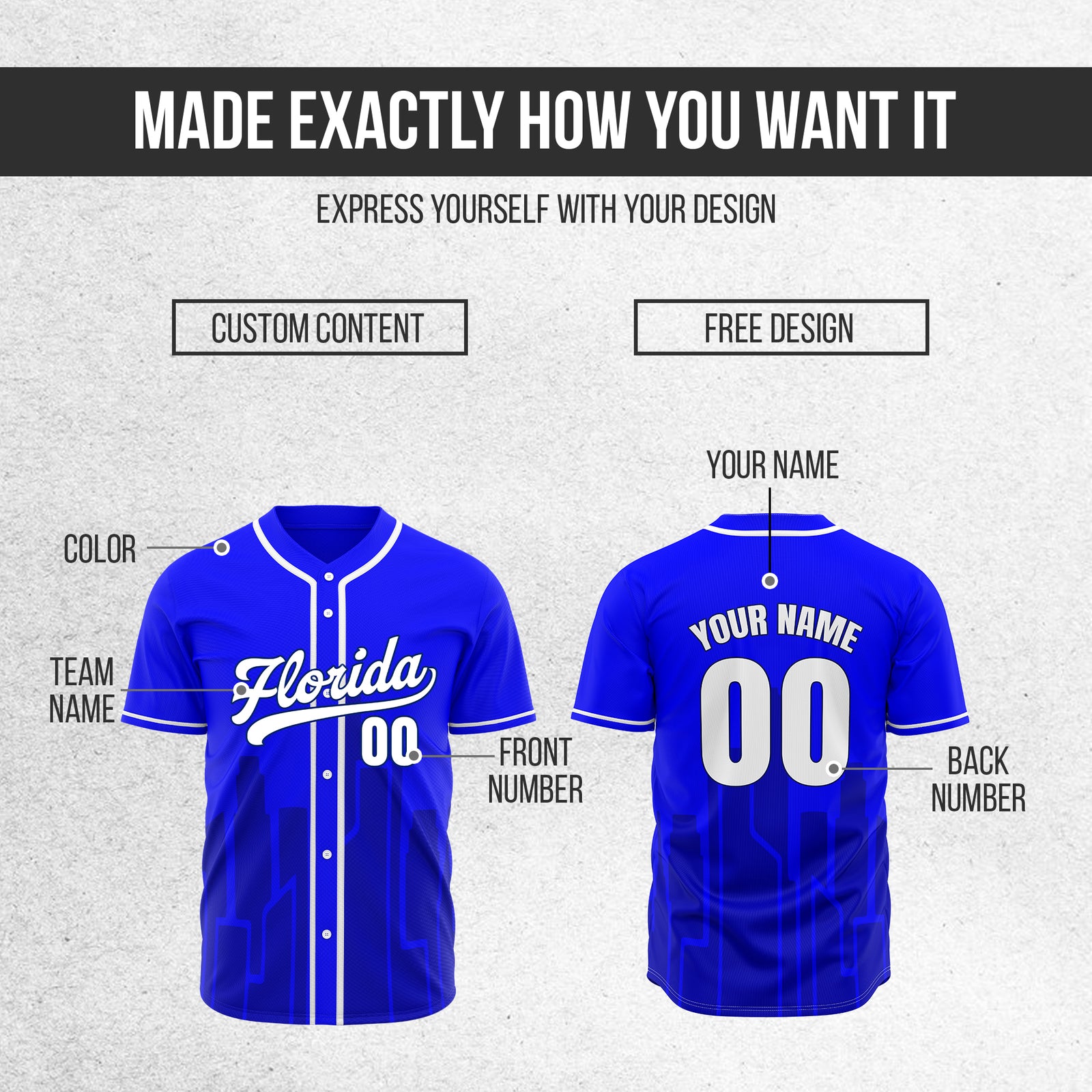 Custom City Flux Blue Baseball Sports Jersey Personalized Uniform with Name & Number