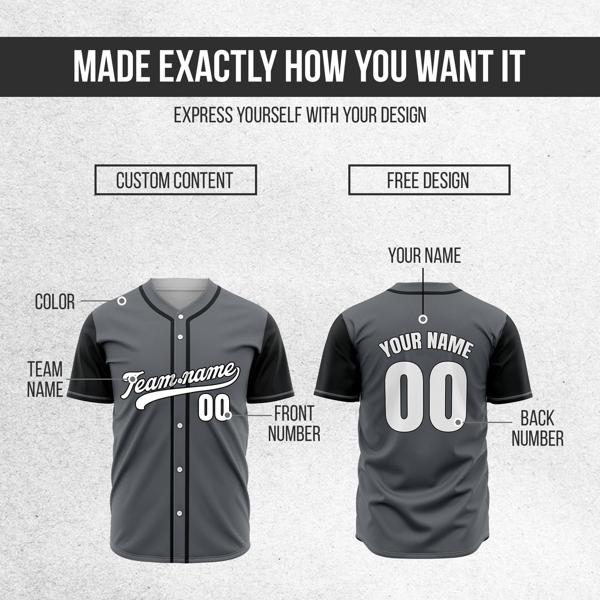 Custom Crimson Dark Grey Raglan Style Baseball Sports Jersey Personalized Uniform with Name & Number