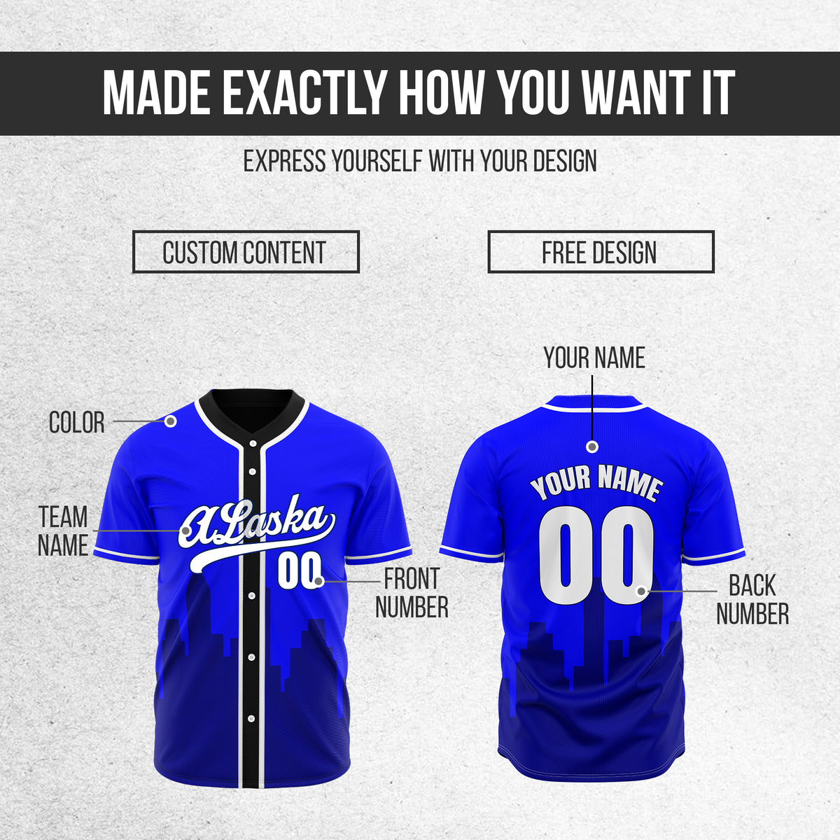 Custom City Horizon Blue Baseball Sports Jersey Personalized Uniform with Name & Number