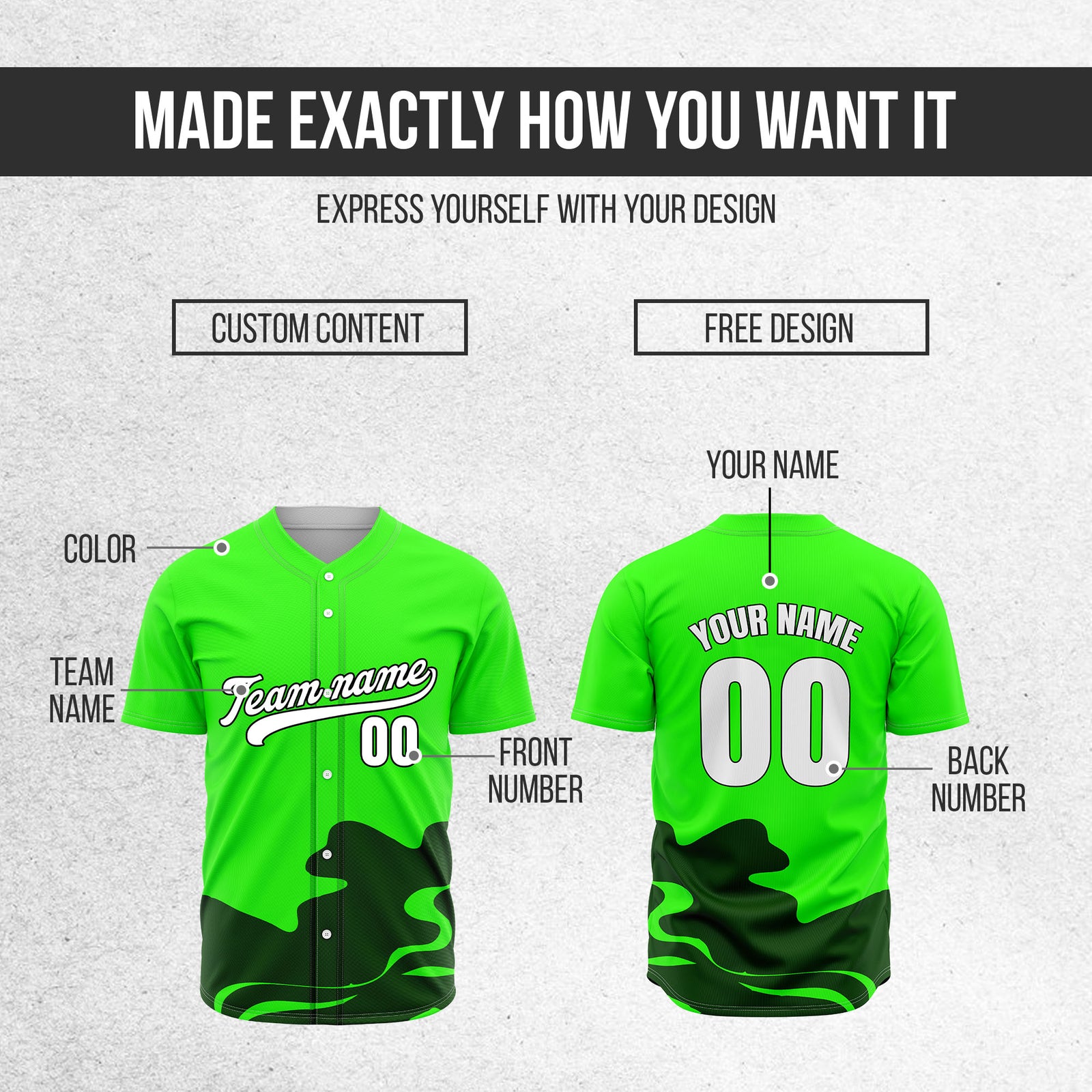 Custom Neon Green Baseball Wave Sports Jersey Personalized Uniform with Name & Number