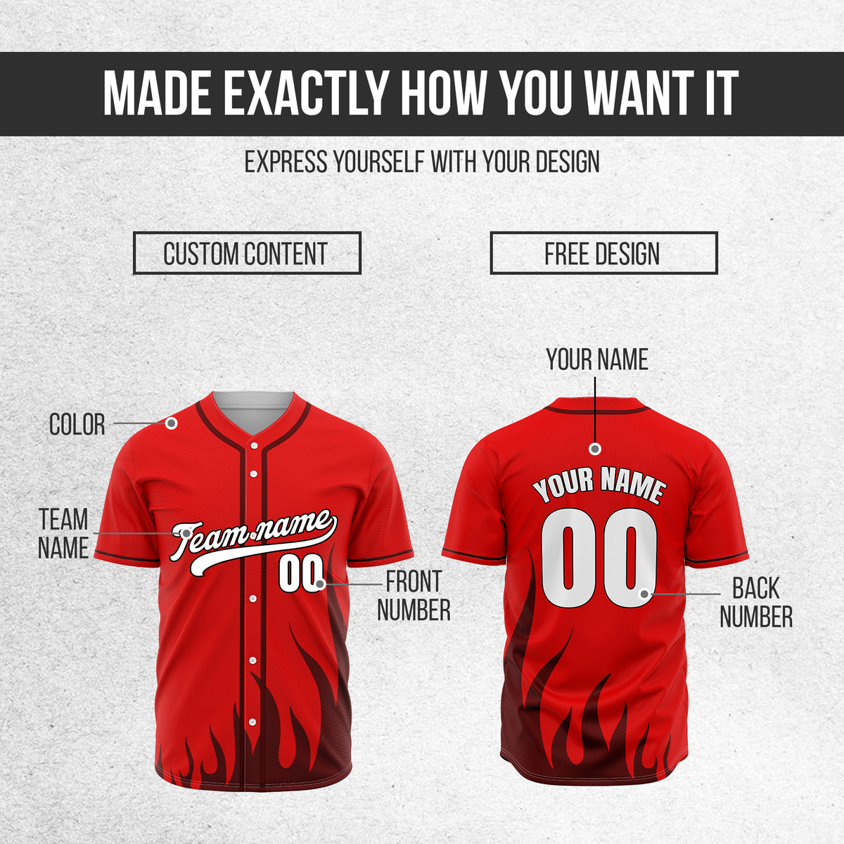 Custom Fire Pulse Red Baseball Sports Jersey Personalized Uniform with Name & Number