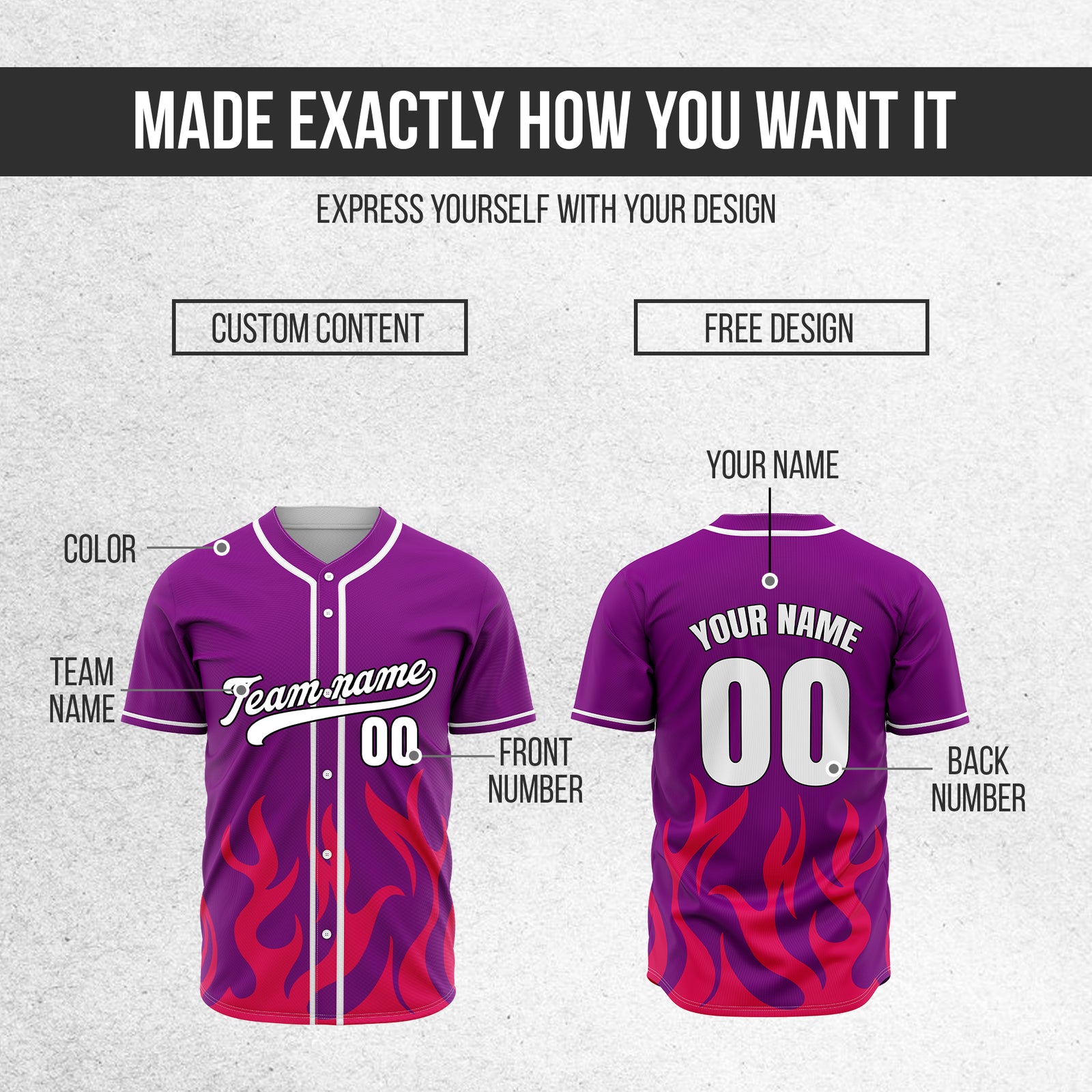 Custom Burnout Purple Baseball Sports Jersey Personalized Uniform with Name & Number