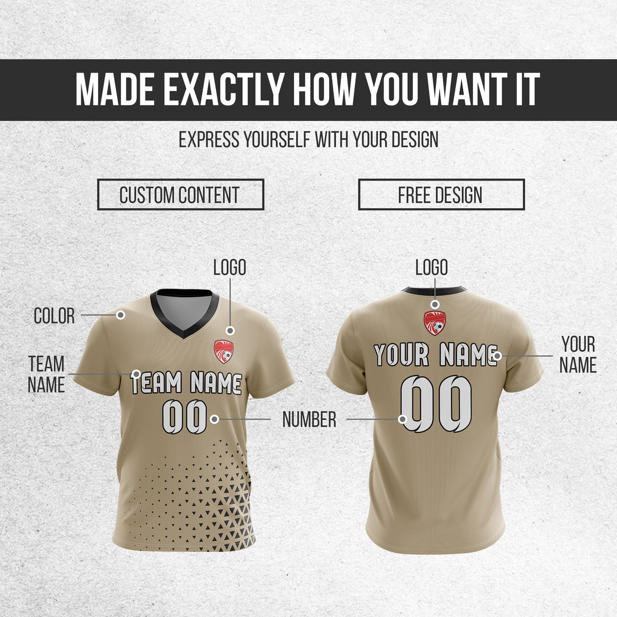 Custom Tri-Edge V-Side Pattern Khaki Soccer Sport Tops Jersey