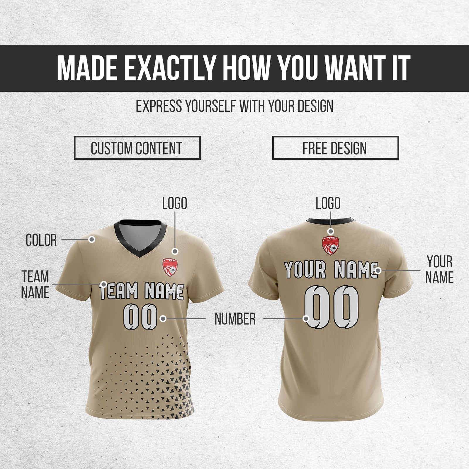 Custom Tri-Edge V-Side Pattern Khaki Soccer Sport Tops Jersey