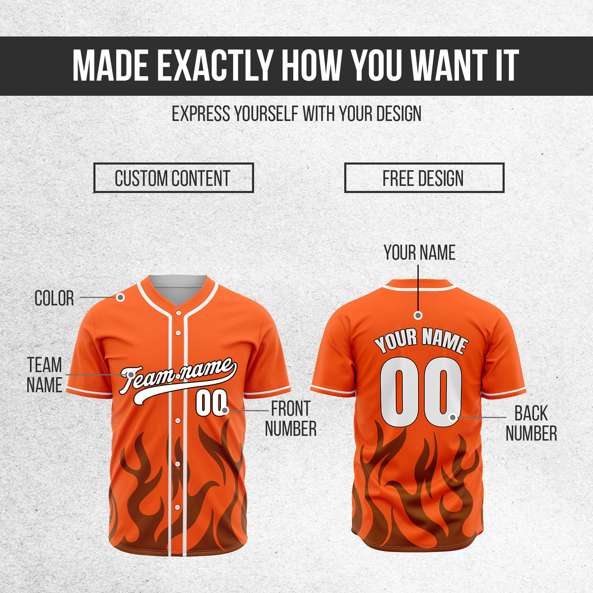 Custom Burnout Orange Baseball Sports Jersey Personalized Uniform with Name & Number