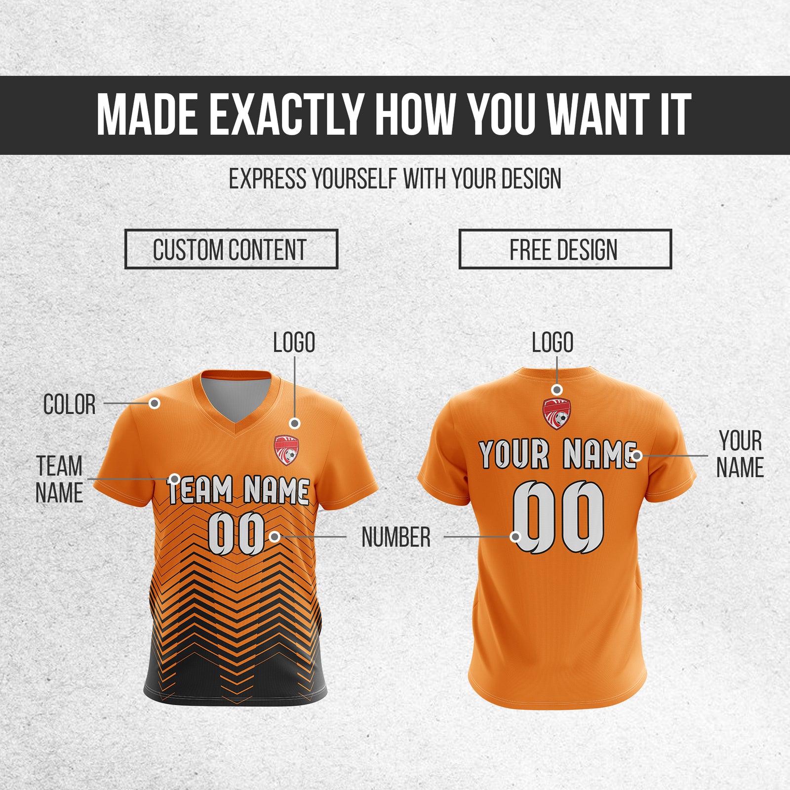 Custom Apex Strike V-Side Pattern Orange Soccer Sport Tops Jersey