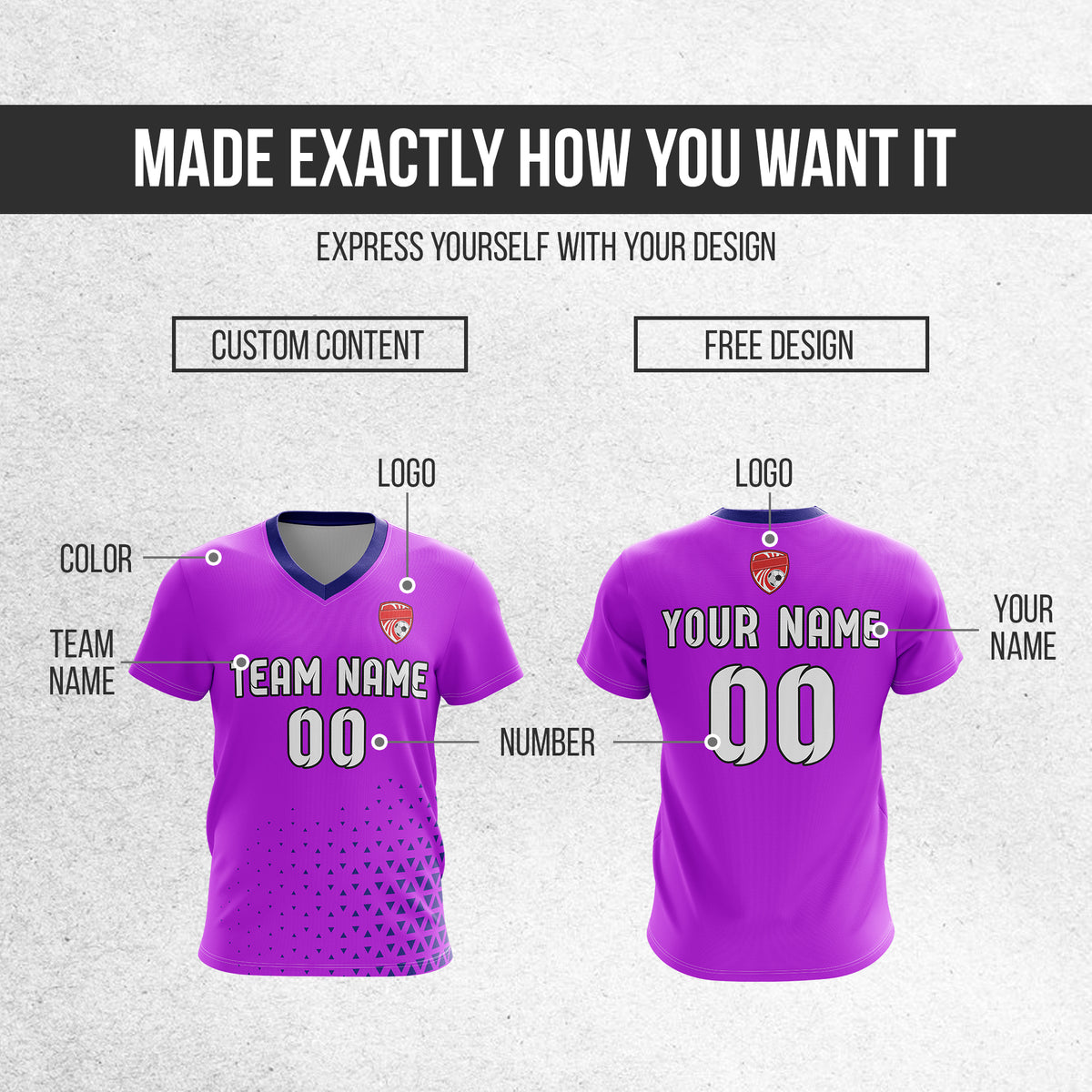 Custom Tri-Edge V-Side Pattern Purple Soccer Sport Tops Jersey