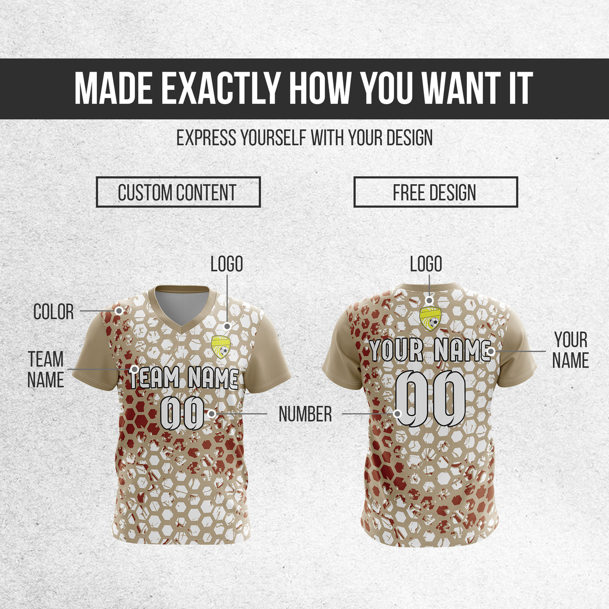 Custom Soccer V Neck HexStrike Khaki Sport Soccer Tops Jersey