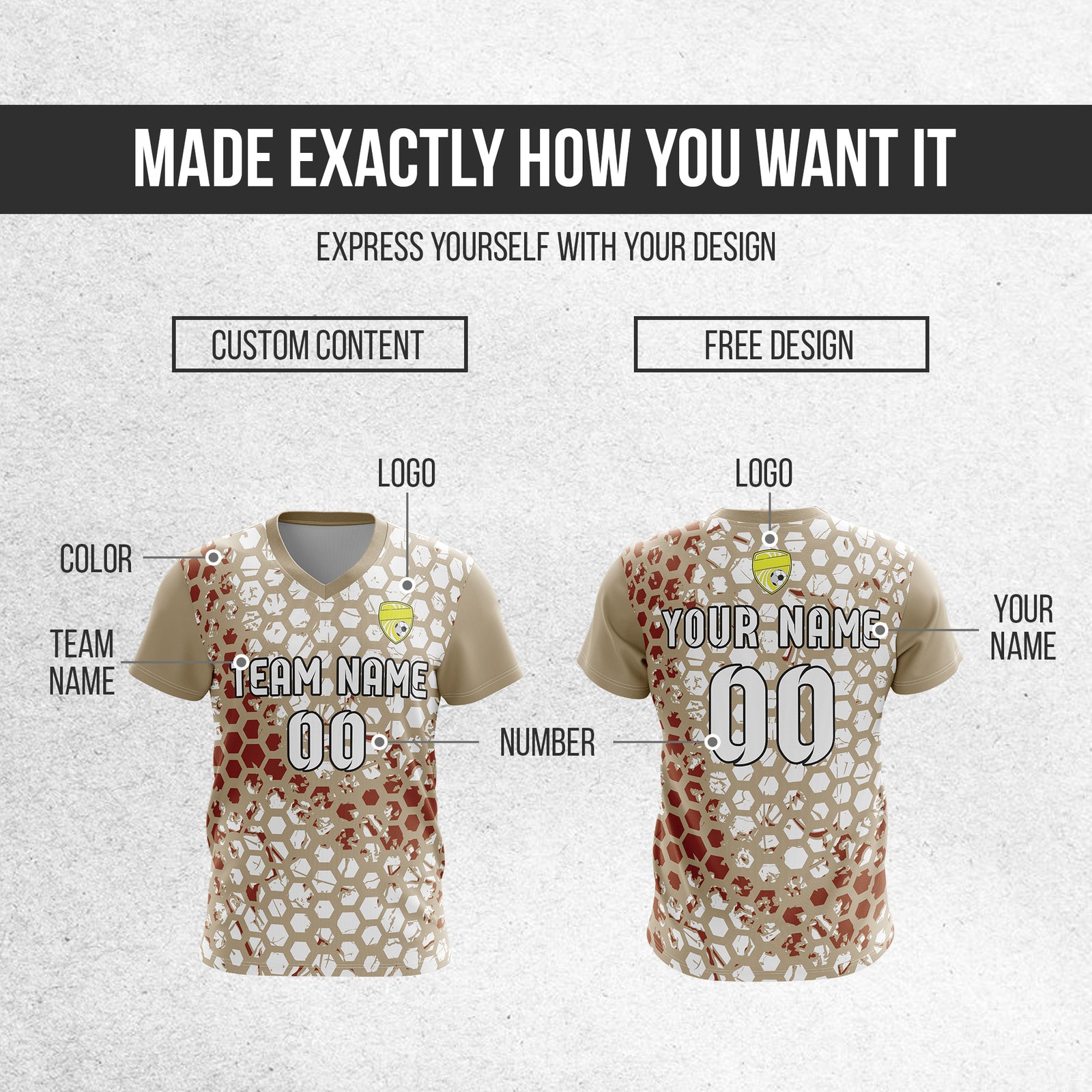 Custom Soccer V Neck HexStrike Khaki Sport Soccer Tops Jersey