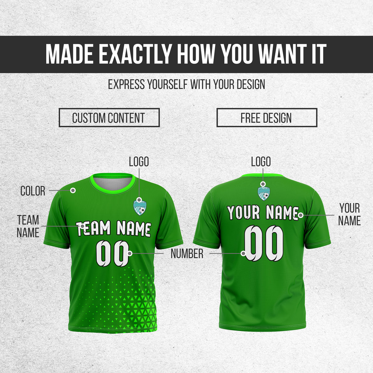 Custom Soccer R Side Pattern Green Tri-Edge Sports Tops Jersey