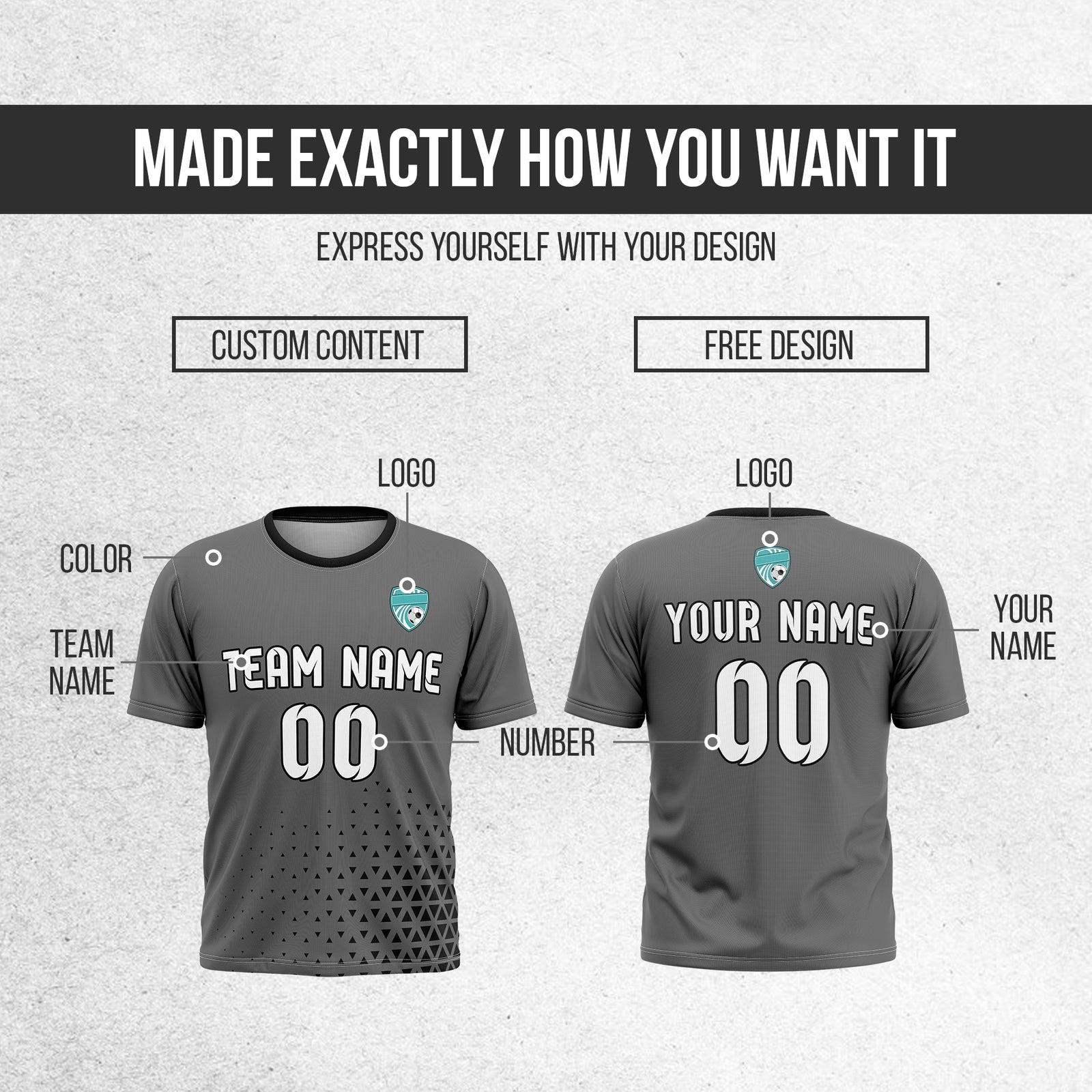 Custom Soccer R Side Pattern Dark Grey Tri-Edge Sports Tops Jersey
