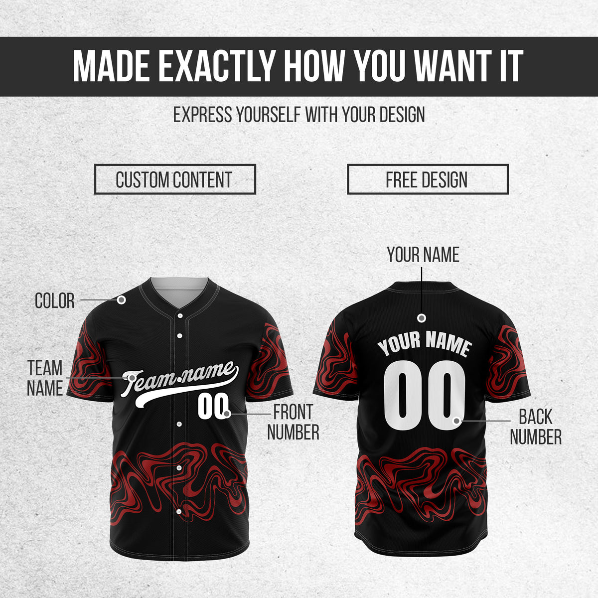 Custom Black Baseball Wave Sports Jersey Personalized Uniform with Name & Number