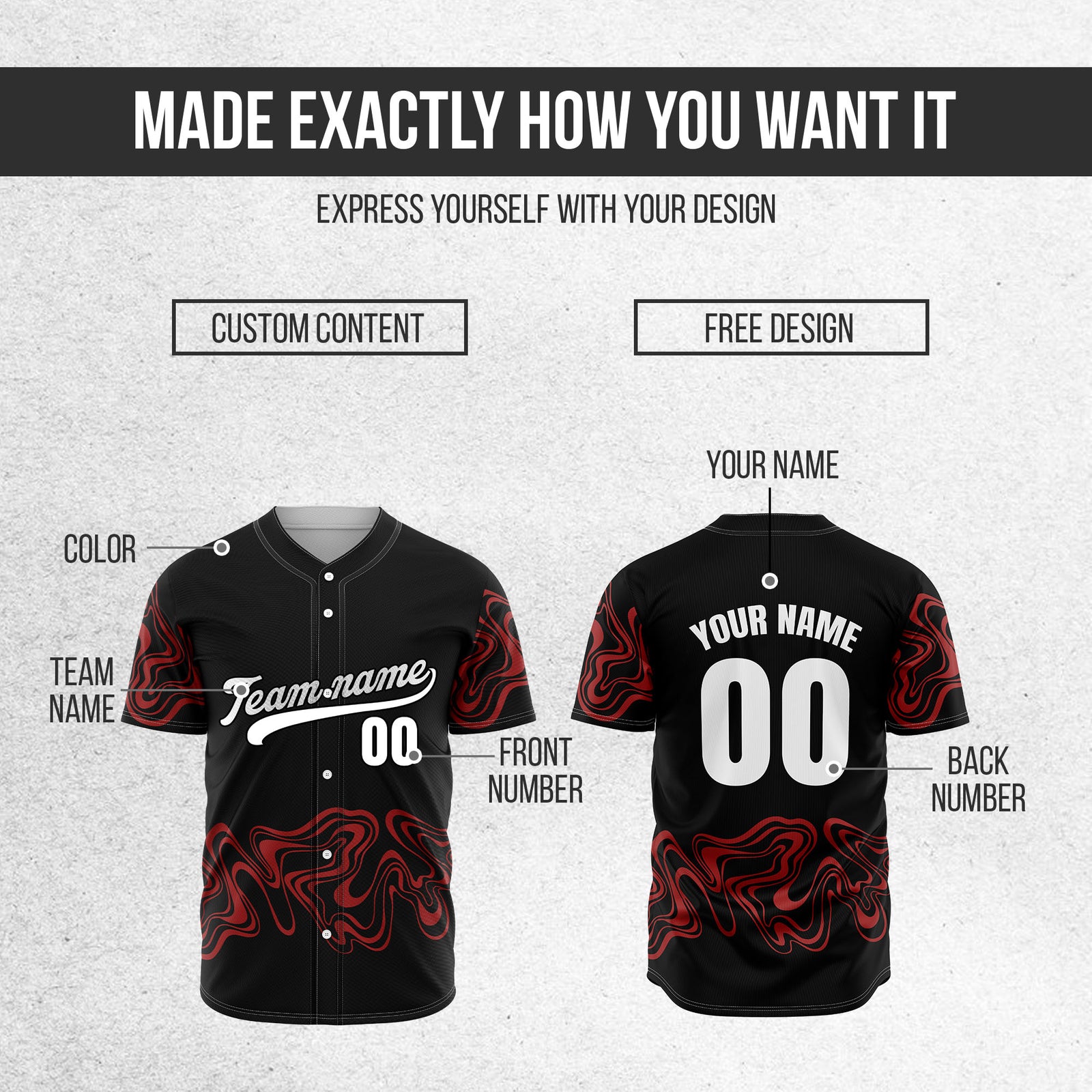 Custom Black Baseball Wave Sports Jersey Personalized Uniform with Name & Number