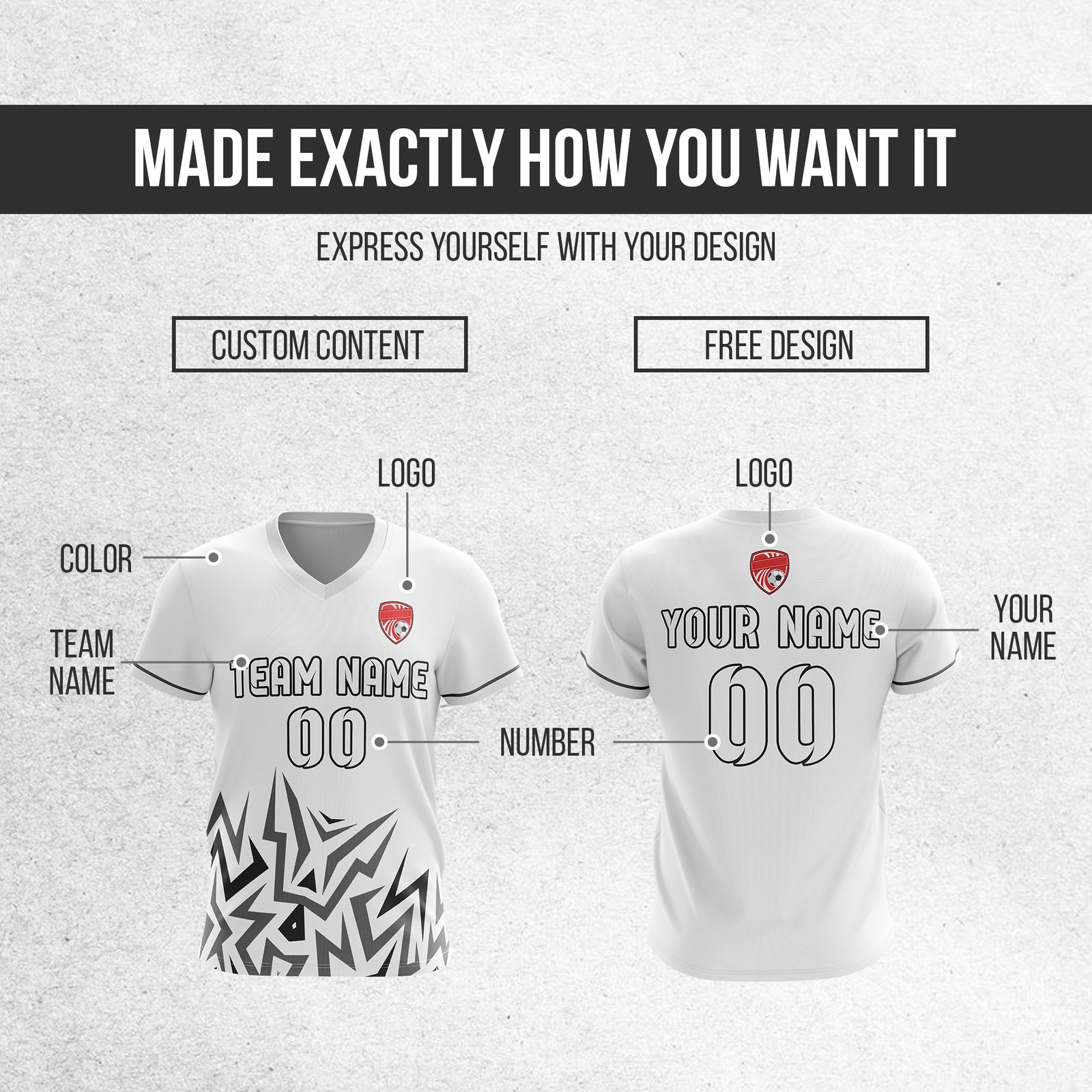 Custom Spark Strike V-Side Pattern White Soccer Sport Tops Jersey