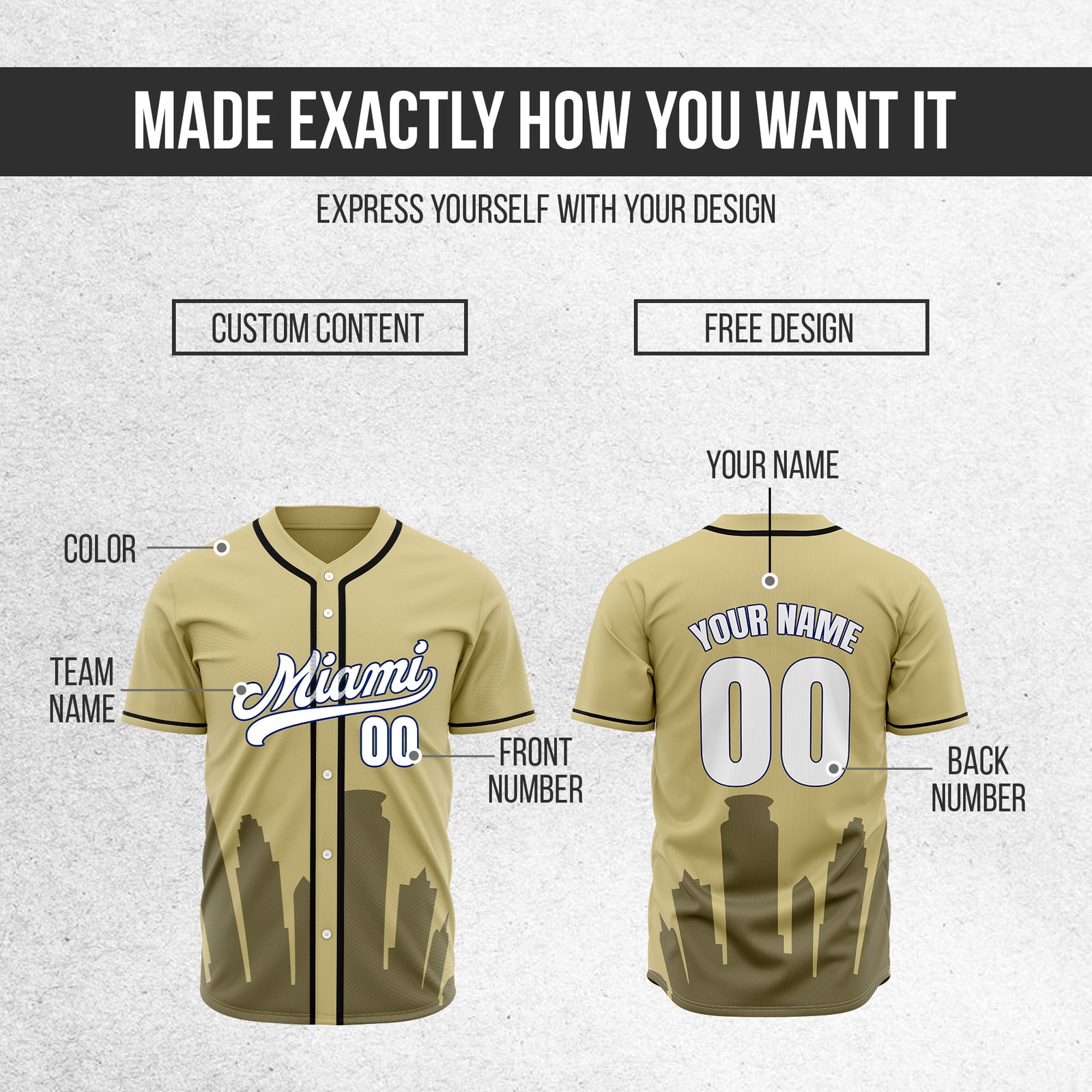 Custom City Tide Khaki Baseball Sports Jersey Personalized Uniform with Name & Number