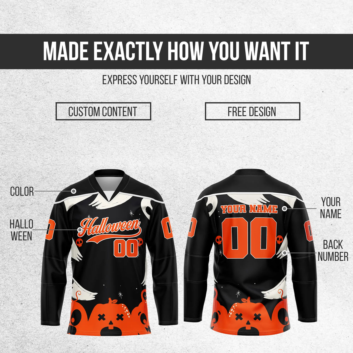 Custom Halloween Ice Hockey Jersey D8 Personalized Uniform with Name & Number