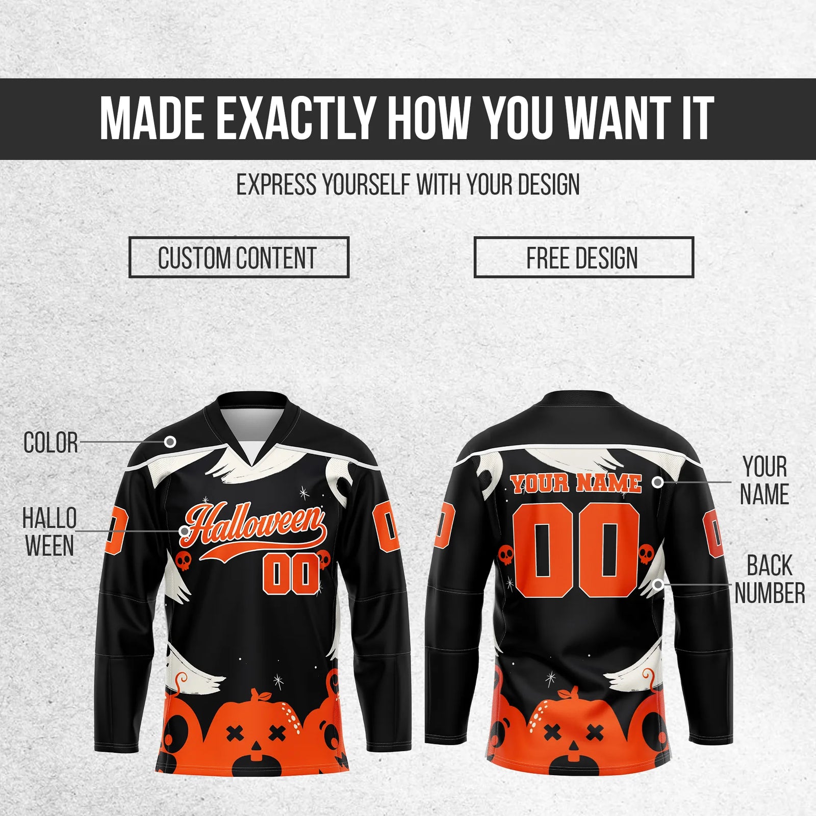 Custom Halloween Ice Hockey Jersey D8 Personalized Uniform with Name & Number