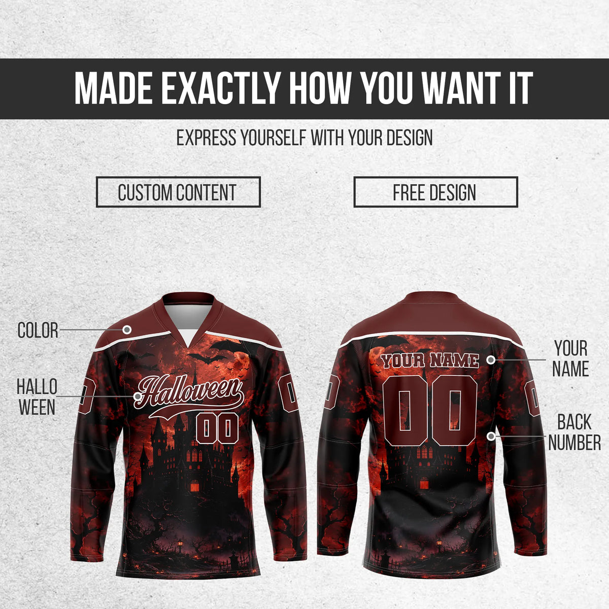 Custom Halloween Ice Hockey Jersey D3 Personalized Uniform with Name & Number
