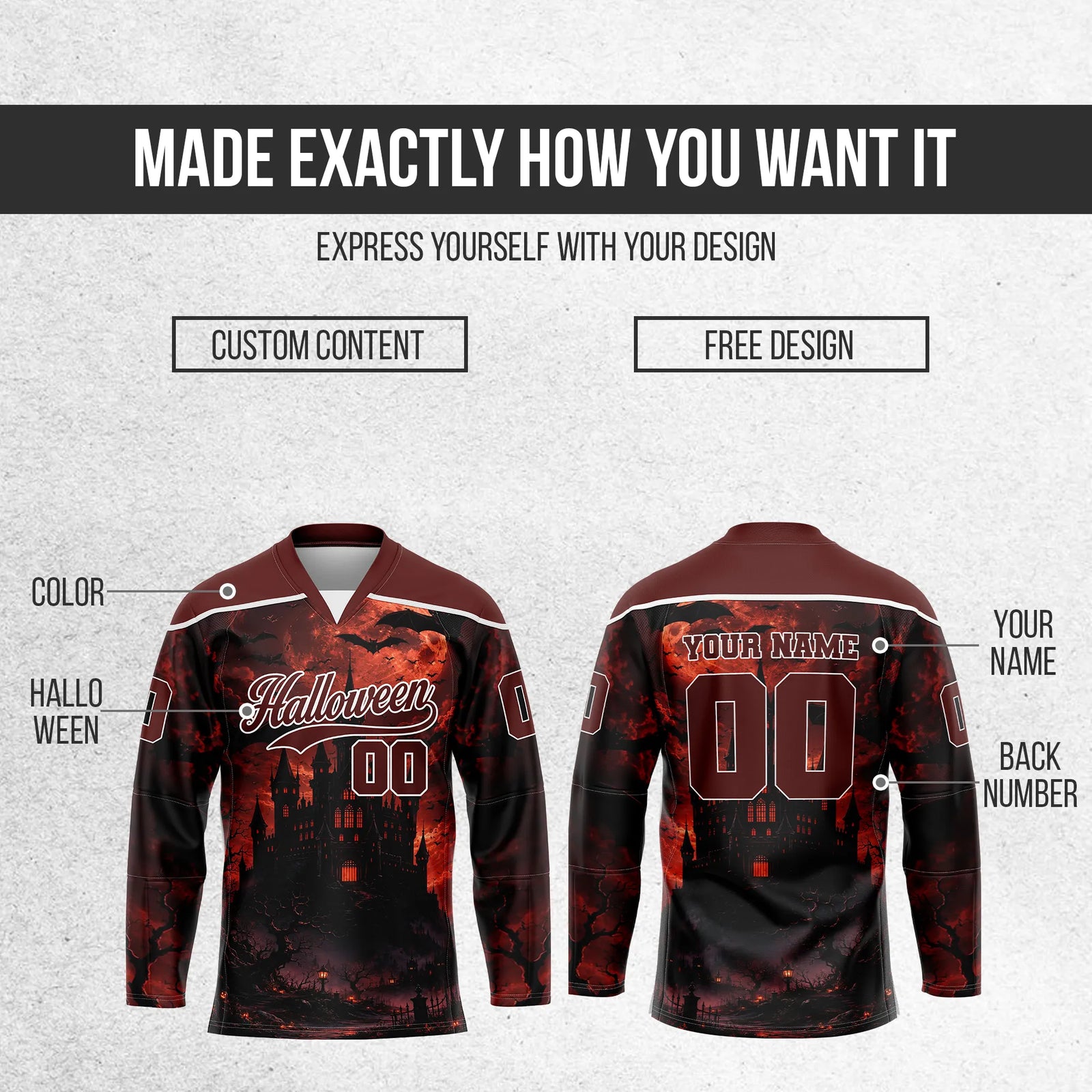 Custom Halloween Ice Hockey Jersey D3 Personalized Uniform with Name & Number