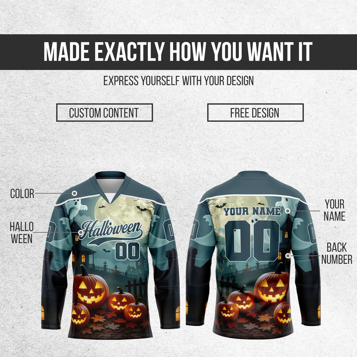 Custom Halloween Ice Hockey Jersey D6 Personalized Uniform with Name & Number