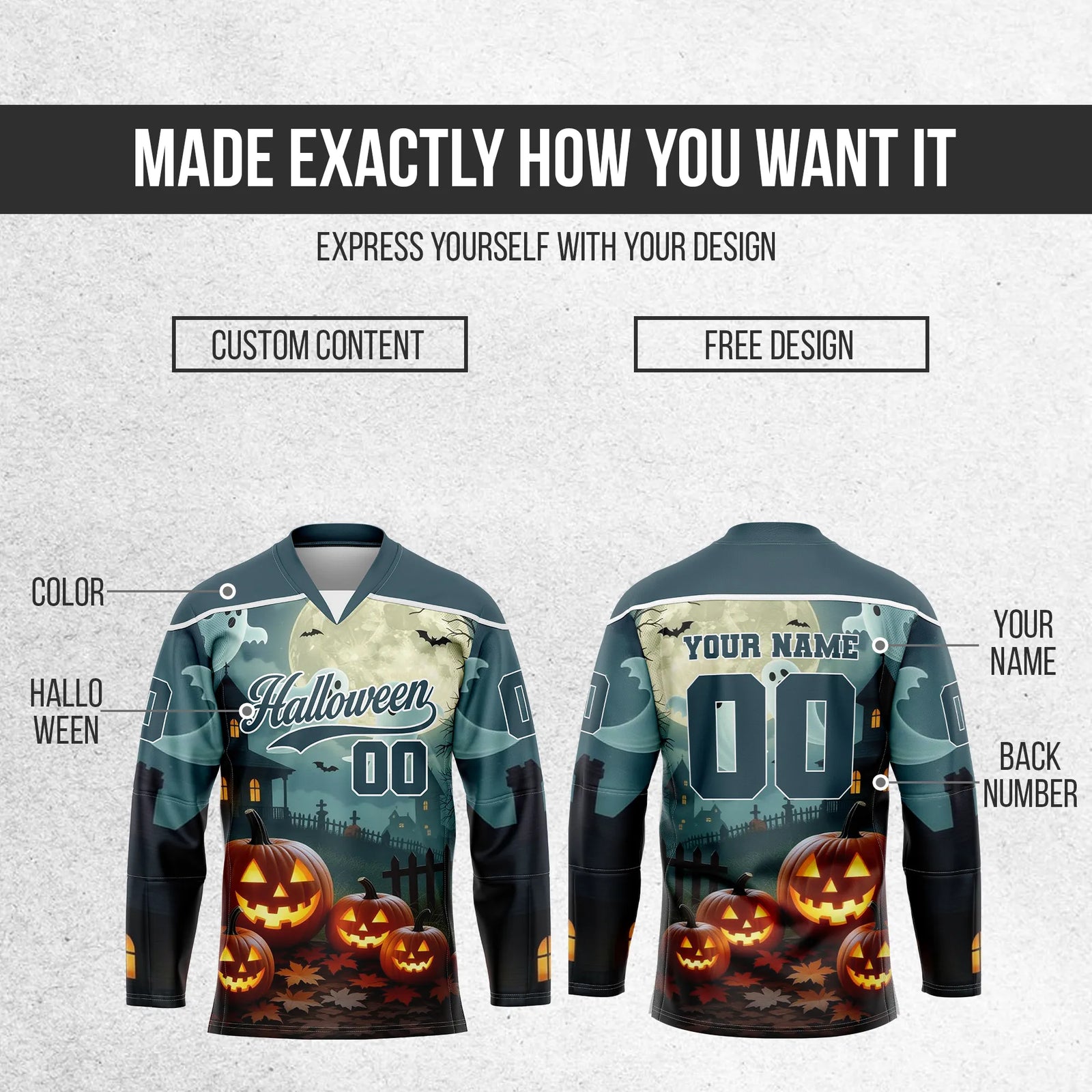 Custom Halloween Ice Hockey Jersey D6 Personalized Uniform with Name & Number