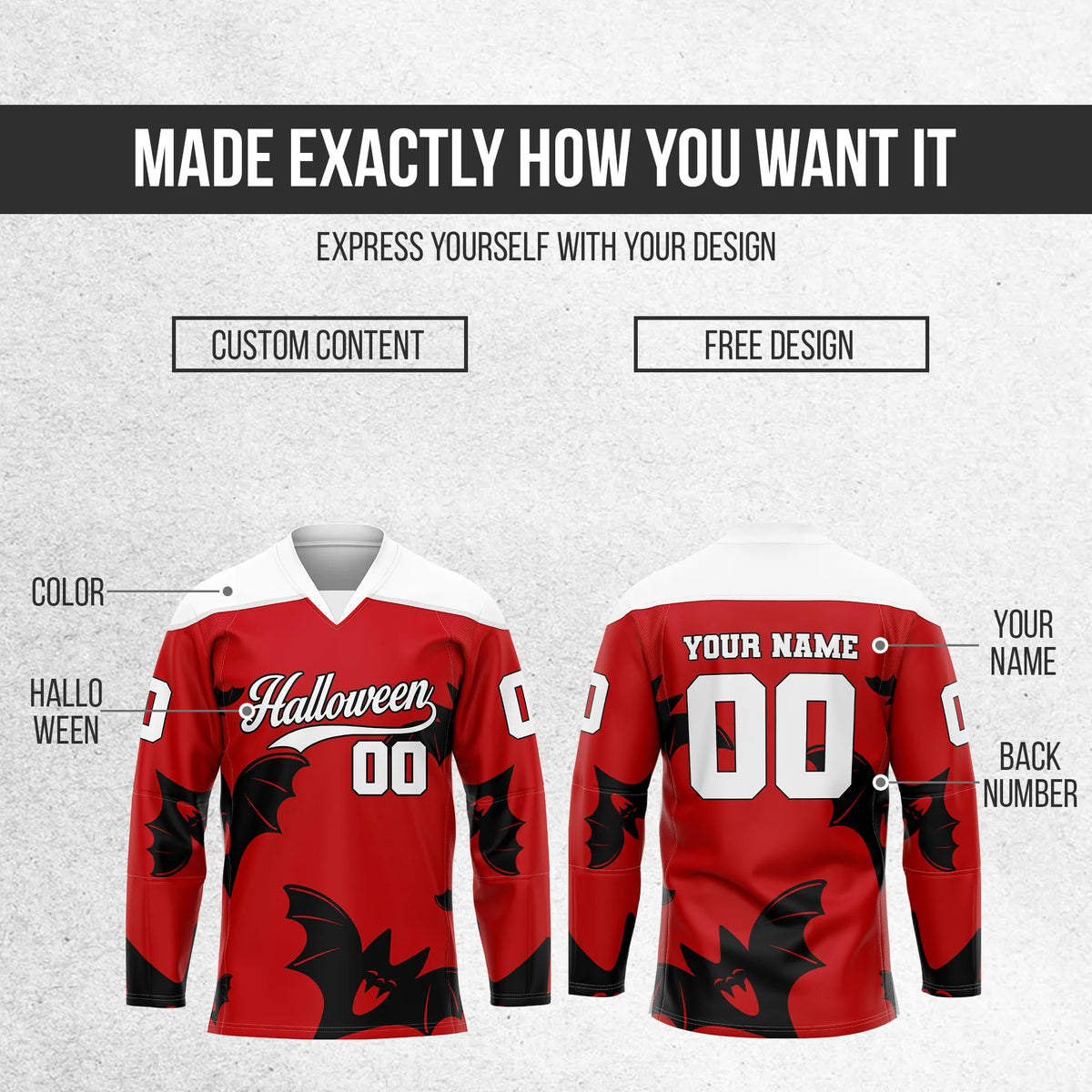 Custom Halloween Ice Hockey Jersey D5 Personalized Uniform with Name & Number