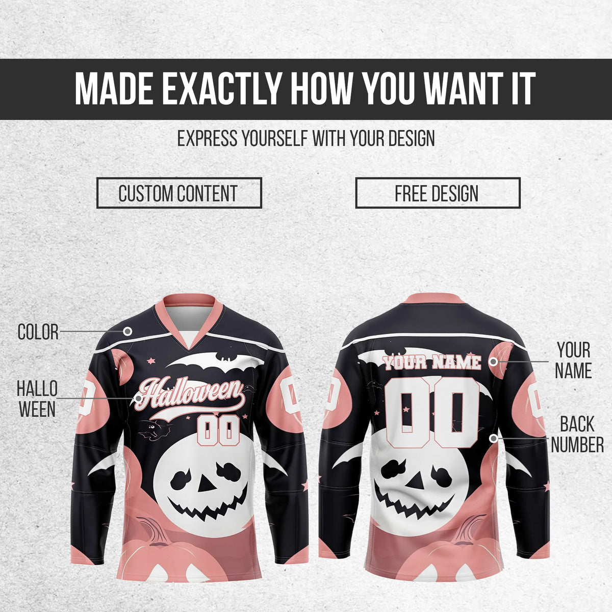 Custom Halloween Ice Hockey Jersey D7 Personalized Uniform with Name & Number