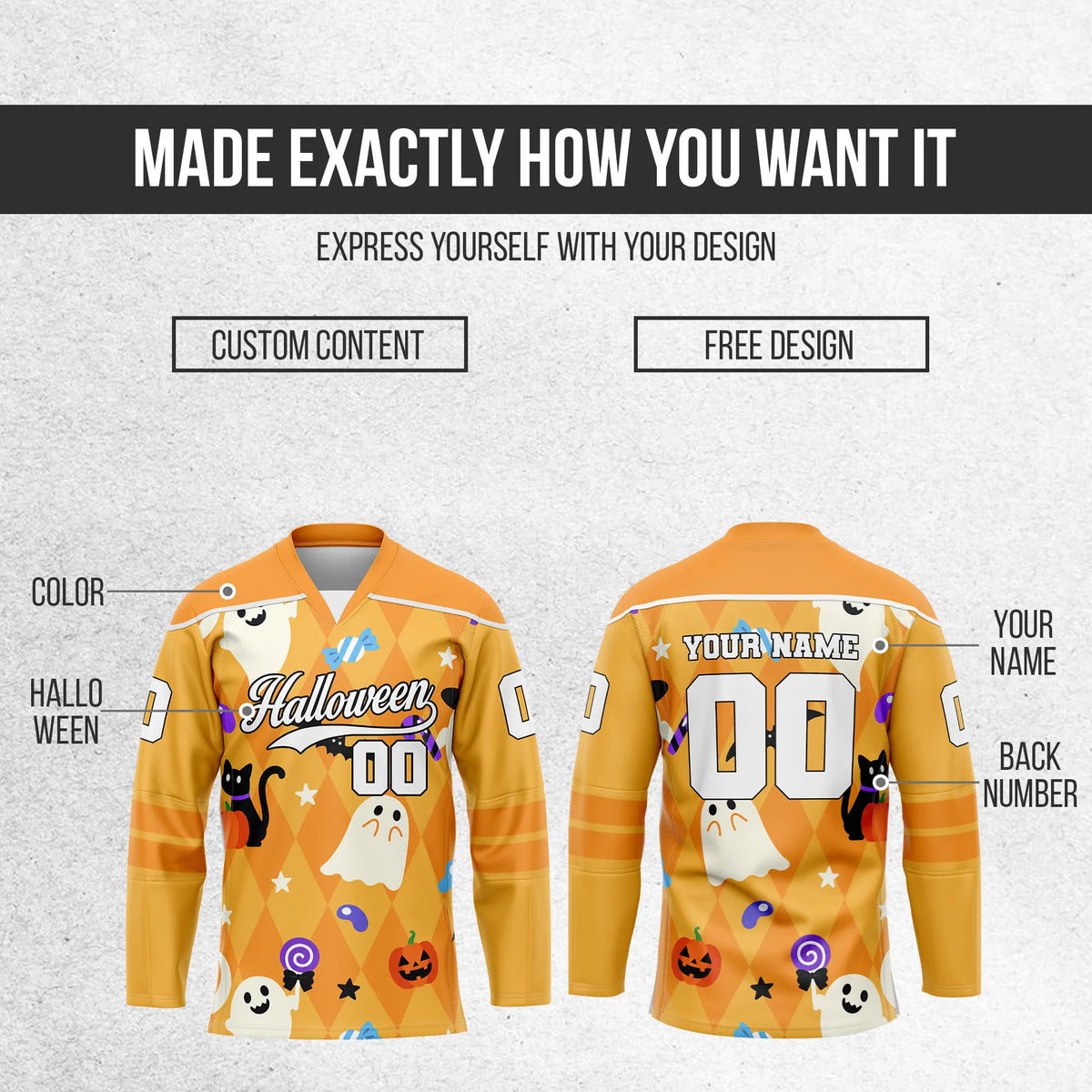 Custom Halloween Ice Hockey Jersey D2 Personalized Uniform with Name & Number