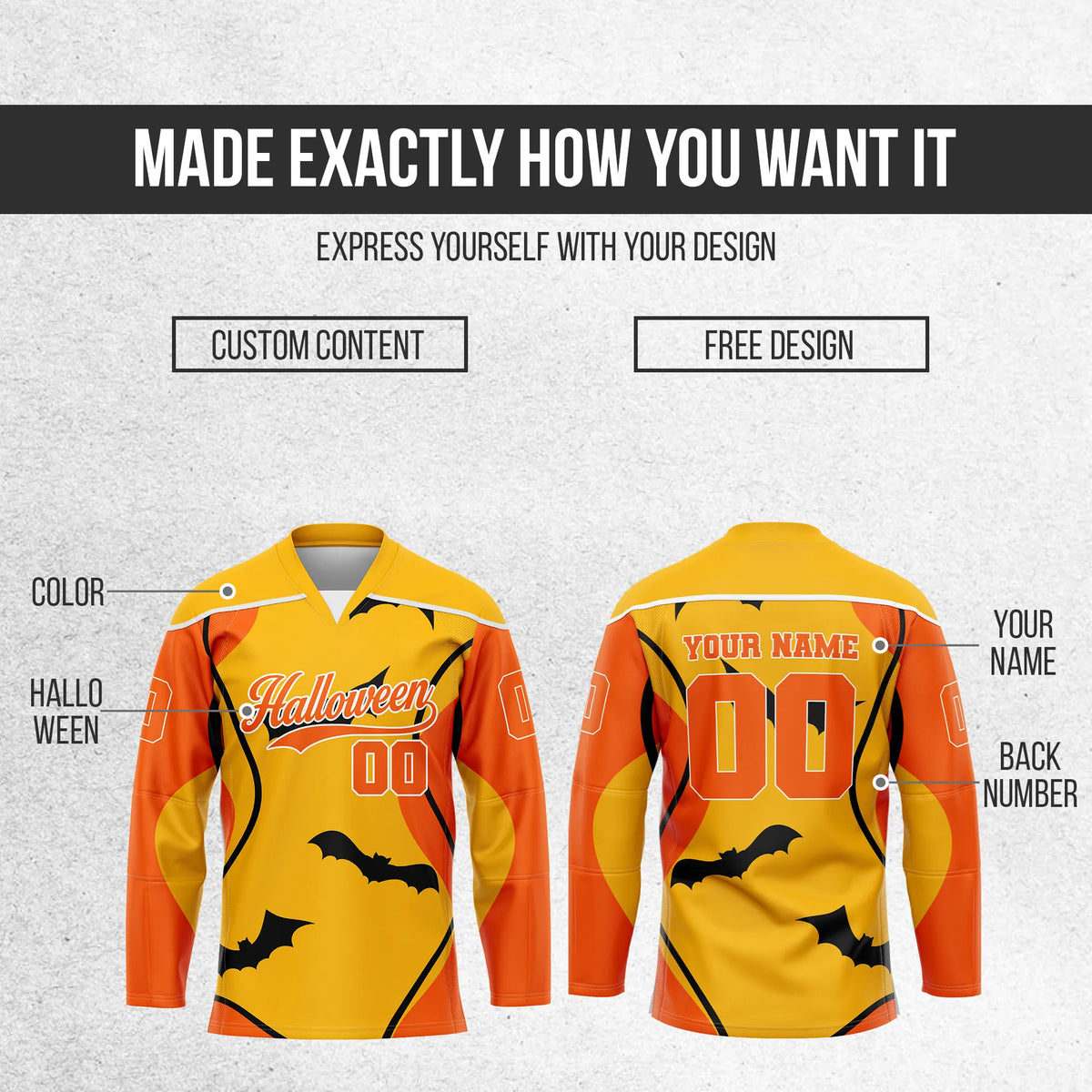 Custom Halloween Ice Hockey Jersey D4 Personalized Uniform with Name & Number