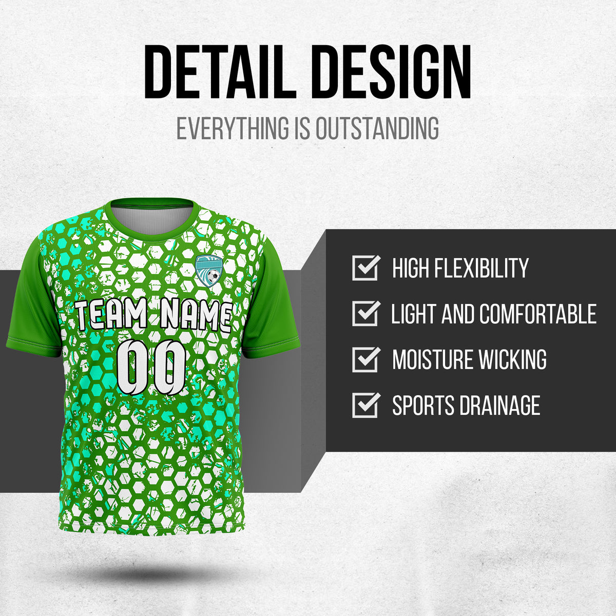 Custom Soccer Green Round Neck Hex Pattern Sports Tops Jersey