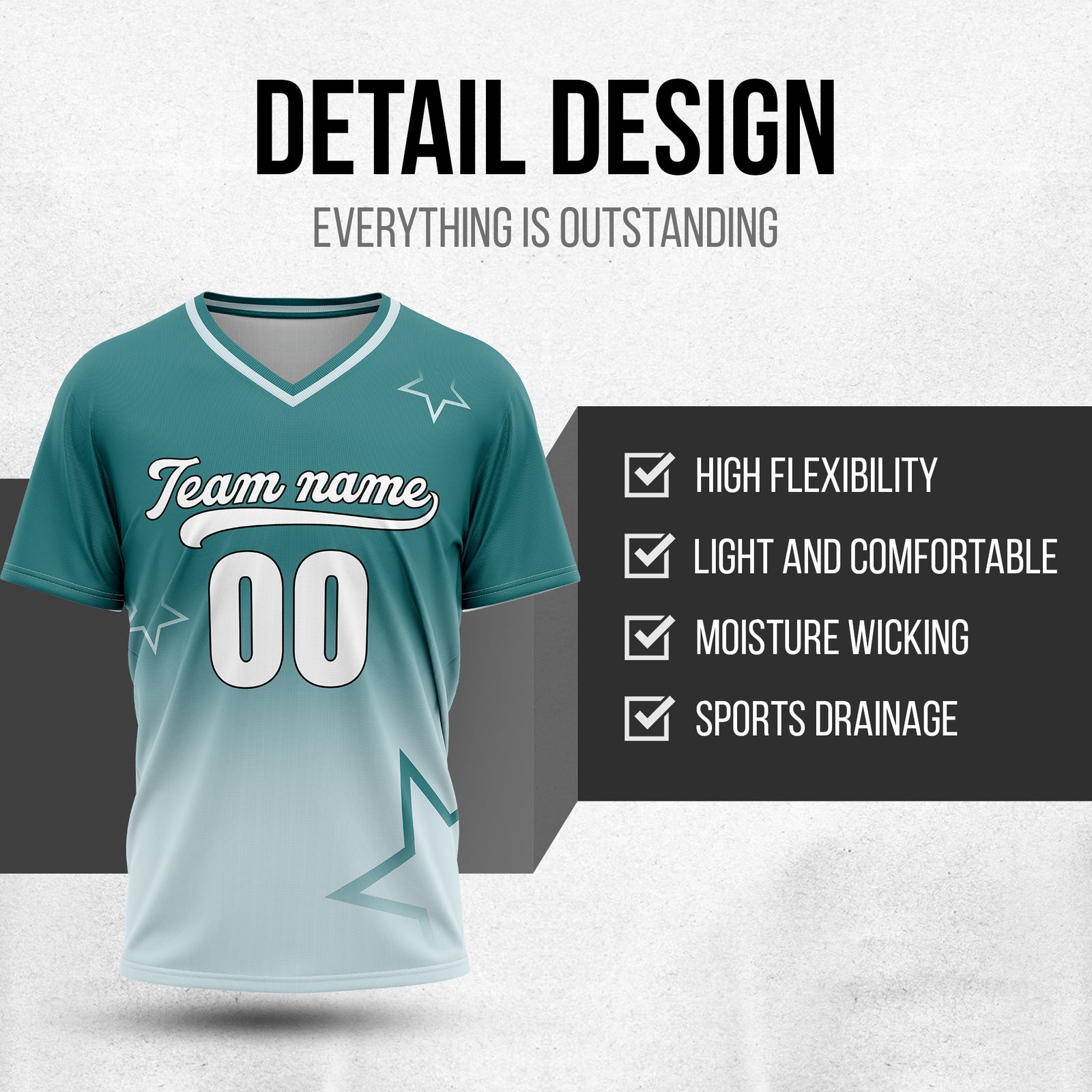 Custom Star Gradient Baseball Teal Sports Jersey Personalized Uniform with Name & Number
